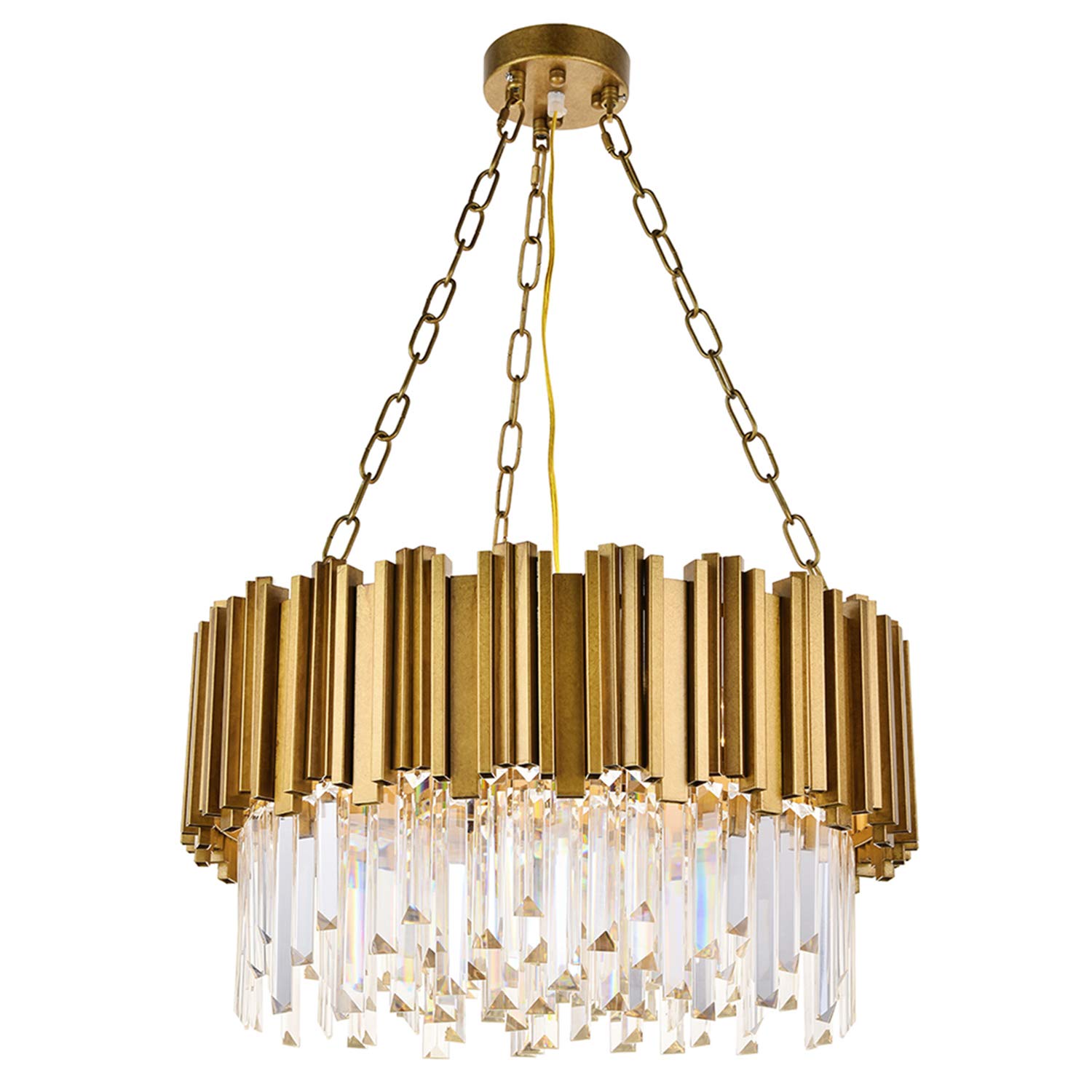 Modern Round Crystal Chandelier - Luxury Pendant Ceiling Light Fixture with Raindrop Design in Antique Gold - Perfect for Dining Room, Living Room, Kitchen Island, Bedroom, Foyer & Hallway Lighting Decor