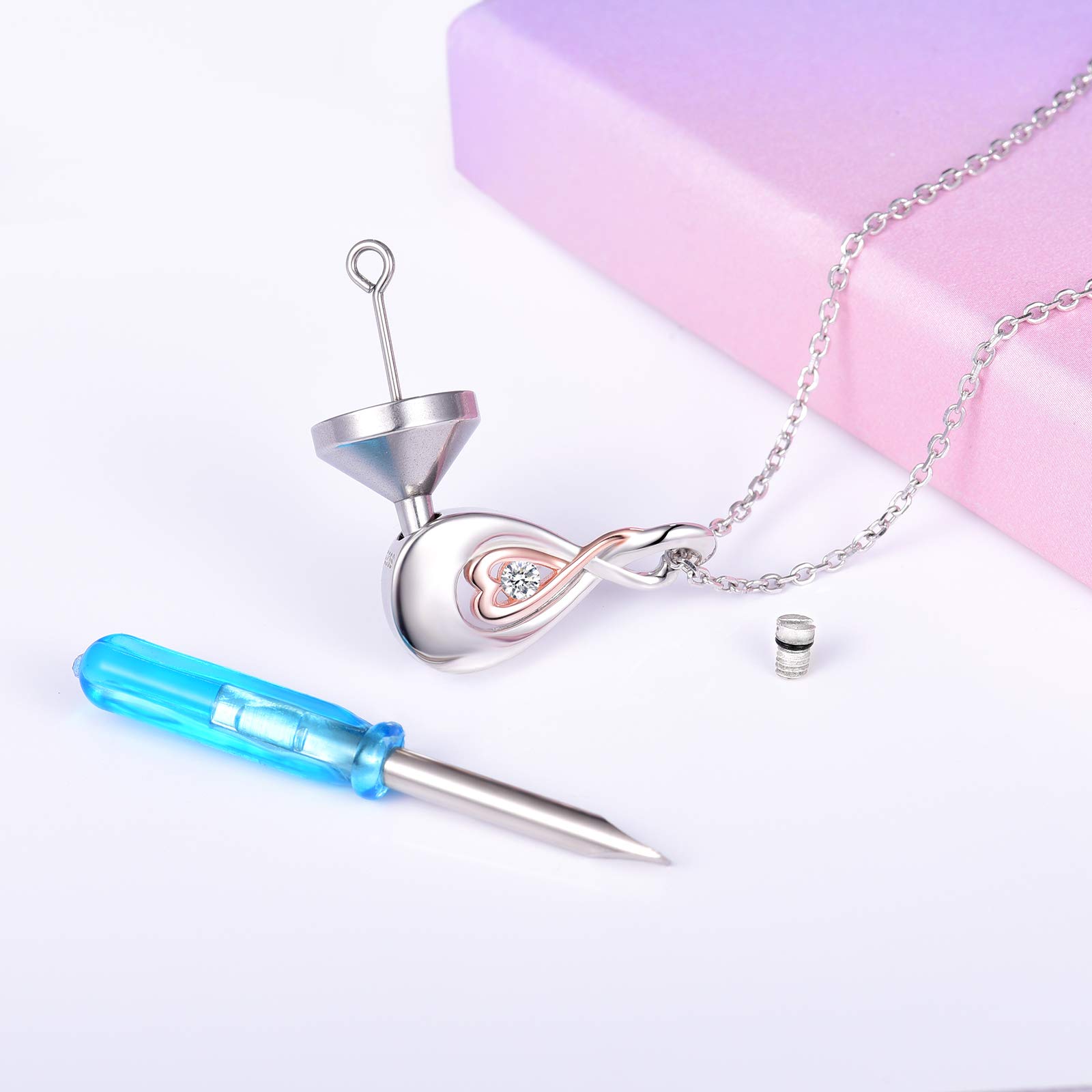 Infinity Love Memorial Urn Necklace - 925 Sterling Silver CZ Teardrop Heart Cremation Jewelry for Ashes - Keepsake Pendant for Women - Perfect for Remembrance, Funeral Services & Sympathy Gifts