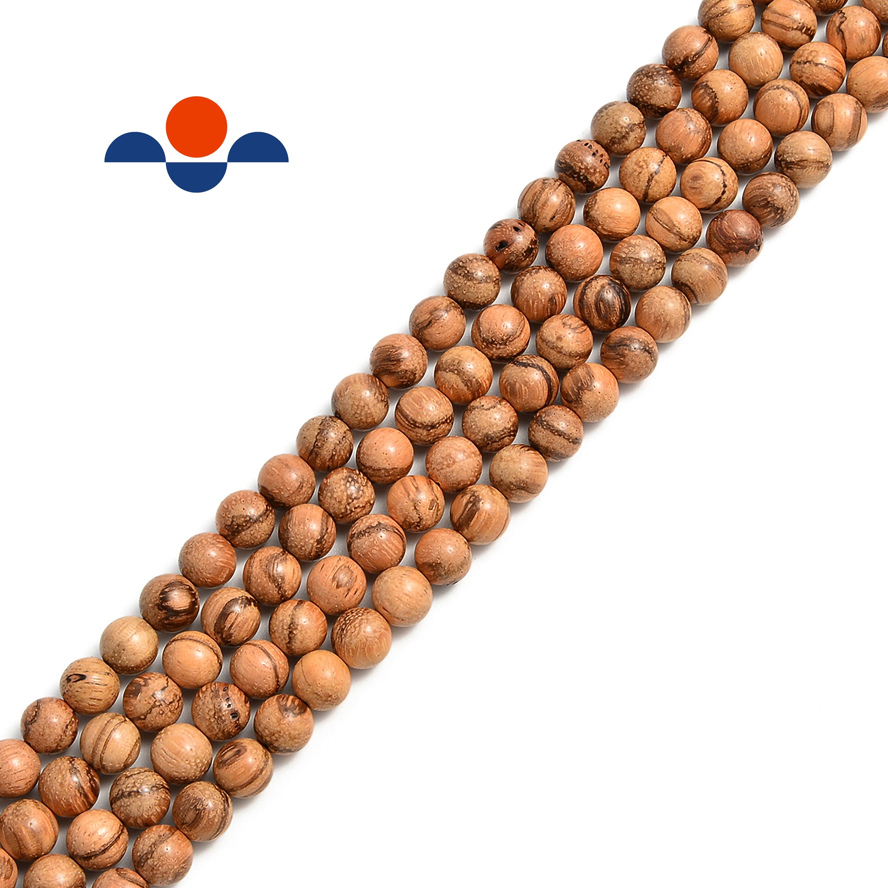 Premium Light Brown Tiger Stripe Sandalwood Beads - 6mm, 8mm, 10mm, 12mm, 15.5mm Smooth Round Wooden Beads for Jewelry Making, Meditation, and DIY Crafts