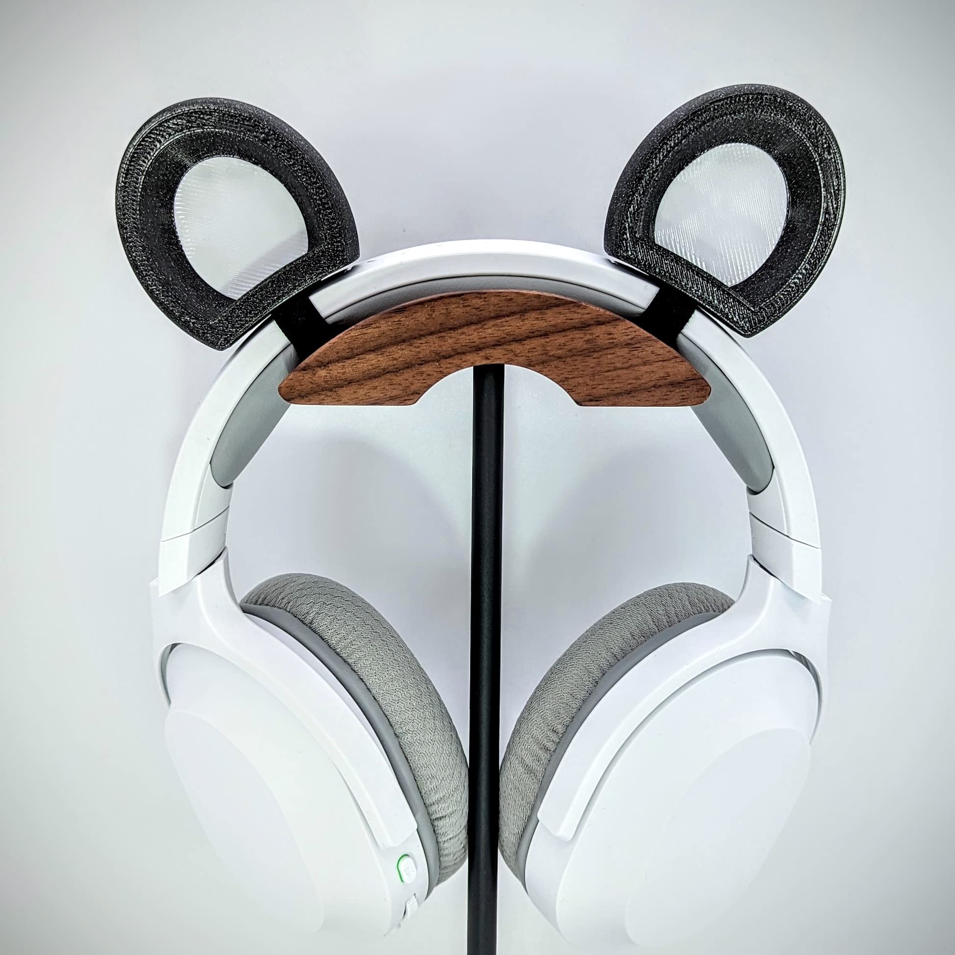 Adorable Brown & Panda Bear Ears Headphone Attachment - Cute Self-Fastening Ears for Gamers & Streamers (Sparkle Black/White) - Perfect for Live Streaming, Cosplay & Gaming Accessories