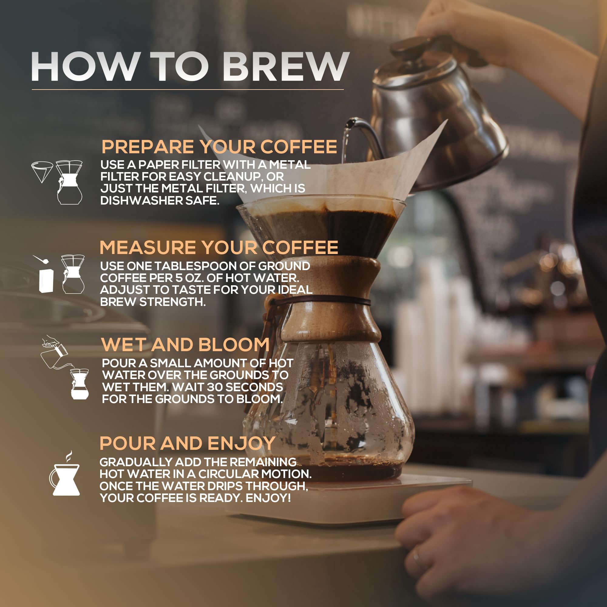 Premium Pour Over Coffee Maker - 8 Cup (34oz) Stainless Steel Filter & Heat-Resistant Glass Carafe - Includes 40 Paper Filters for Perfect Drip Coffee at Home, Office or Camping