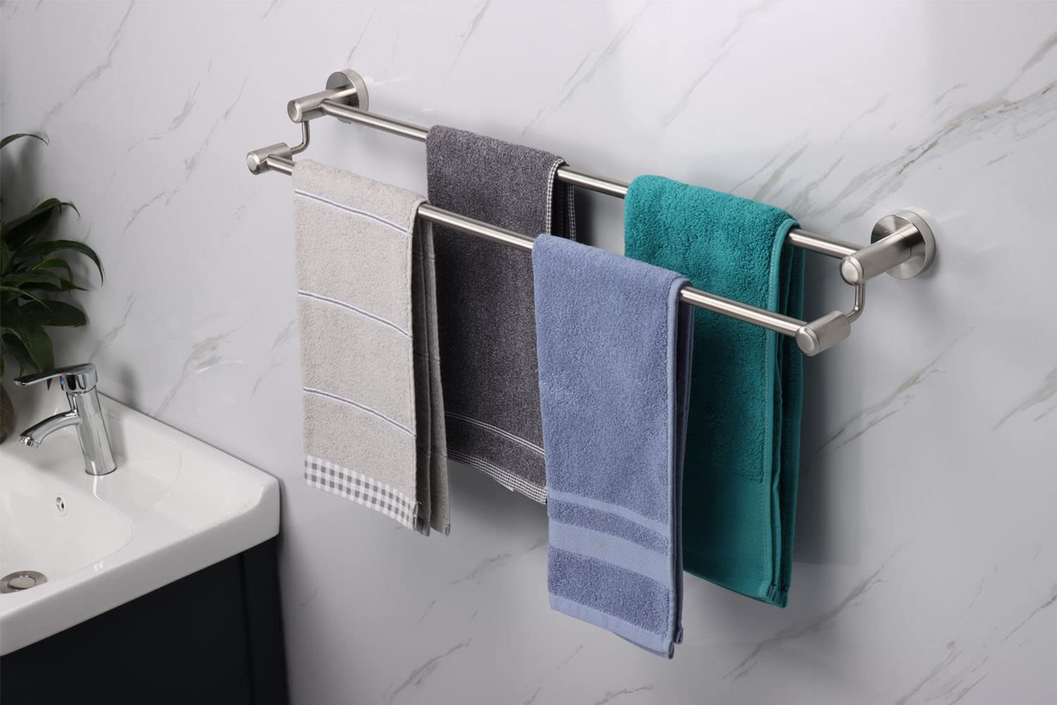 Premium TocTen Double Bath Towel Bar - Heavy Duty 30IN SUS304 Stainless Steel Towel Rack for Bathroom - Brushed Wall Mounted Towel Holder for Spa, Hotel & Home Decor - Durable Bathroom Accessories with Rustproof Design