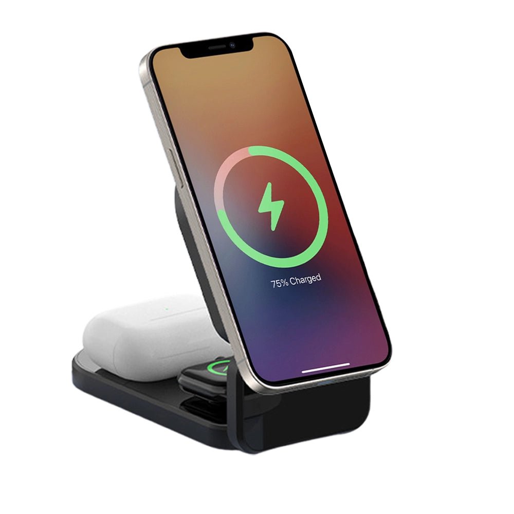 Zynco 3-in-1 Magnetic Wireless Charger Stand for iPhone 14/13/12, Apple Watch & AirPods - Fast Charging Station for Home, Office & Nightstand
