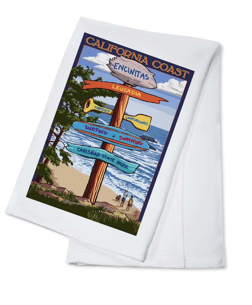 California Encinitas Sign Tea Towel - 100% Cotton Decorative Hand Towel for Kitchen & Home Decor | Perfect for Coastal Themed Kitchens, Housewarming Gifts & Beach House Decor