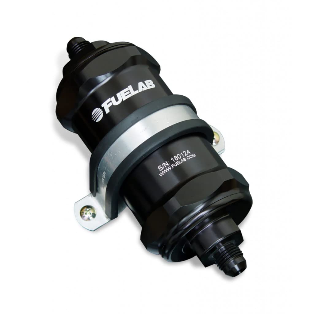 Fuelab 818 In-Line Fuel Filter -10AN In/Out, 100 Micron Stainless Steel, Black - High Performance Fuel Filtration for Racing, Marine & Automotive Applications
