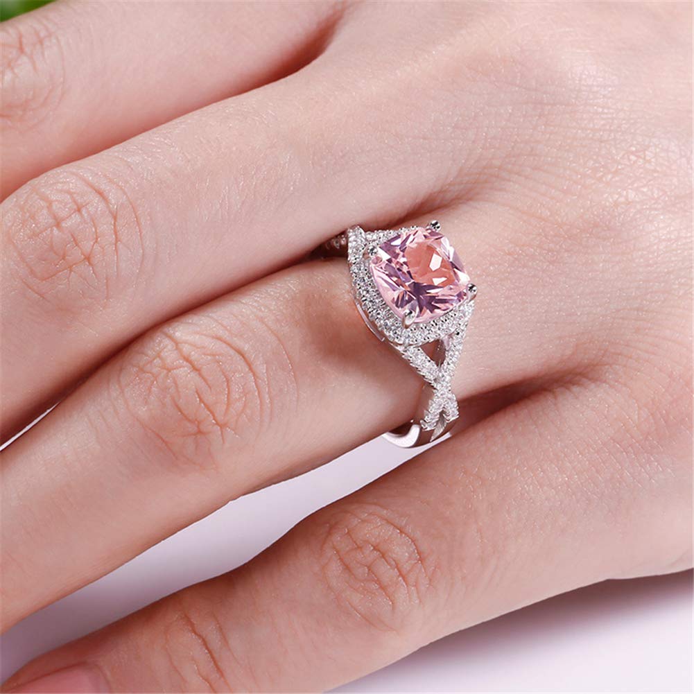 Jeulia Twist Halo Cushion Cut Synthetic Morganite Sterling Silver Ring for Women - Elegant Engagement, Wedding, Anniversary or Birthday Gift for Wife & Girlfriend with Jewelry Box | Perfect for Proposals, Romantic Occasions & Special Celebrations