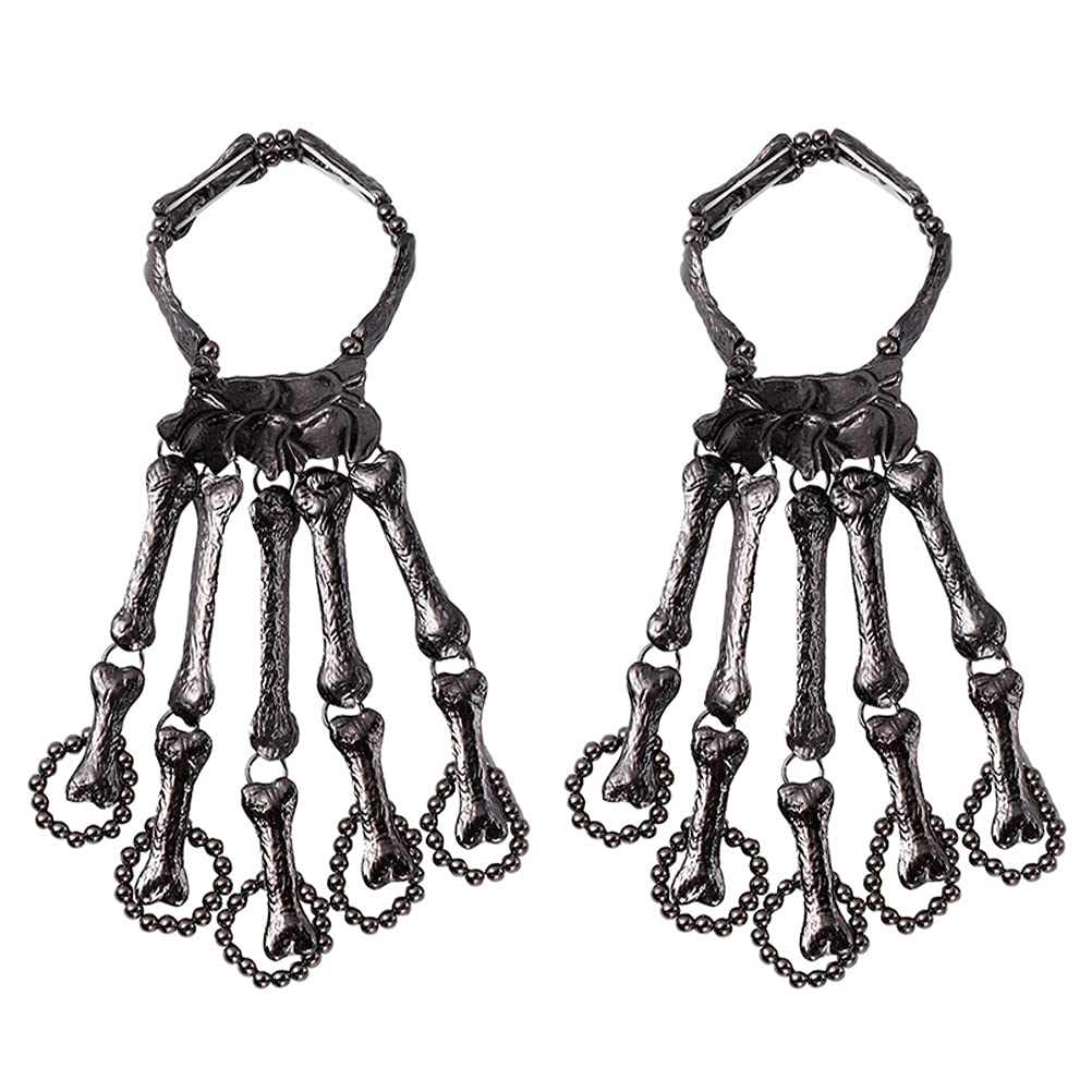 PartyKindom Skeleton Bracelet Set - 2pcs Halloween Hand Jewelry for Women, Alloy Bangle Decor for Home, Wall, Kitchen & Room - Perfect for Halloween Parties, Cosplay & Gothic Fashion Accessories