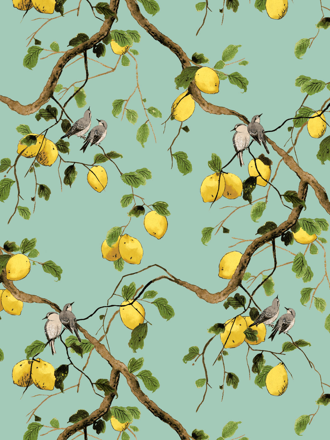 Nathan Turner Lemon Birds Wallpaper - Jade Green Peel & Stick Wallpaper for Bedroom, Nursery, and Home Decor