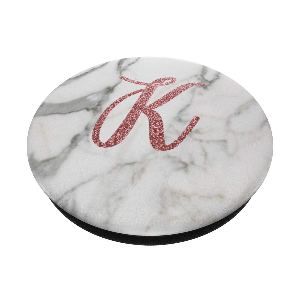 Elegant Monogram Letter K on White & Grey Marble with Rose Gold Sparkle - Perfect for Personalized Gifts, Home Decor & Wedding Favors