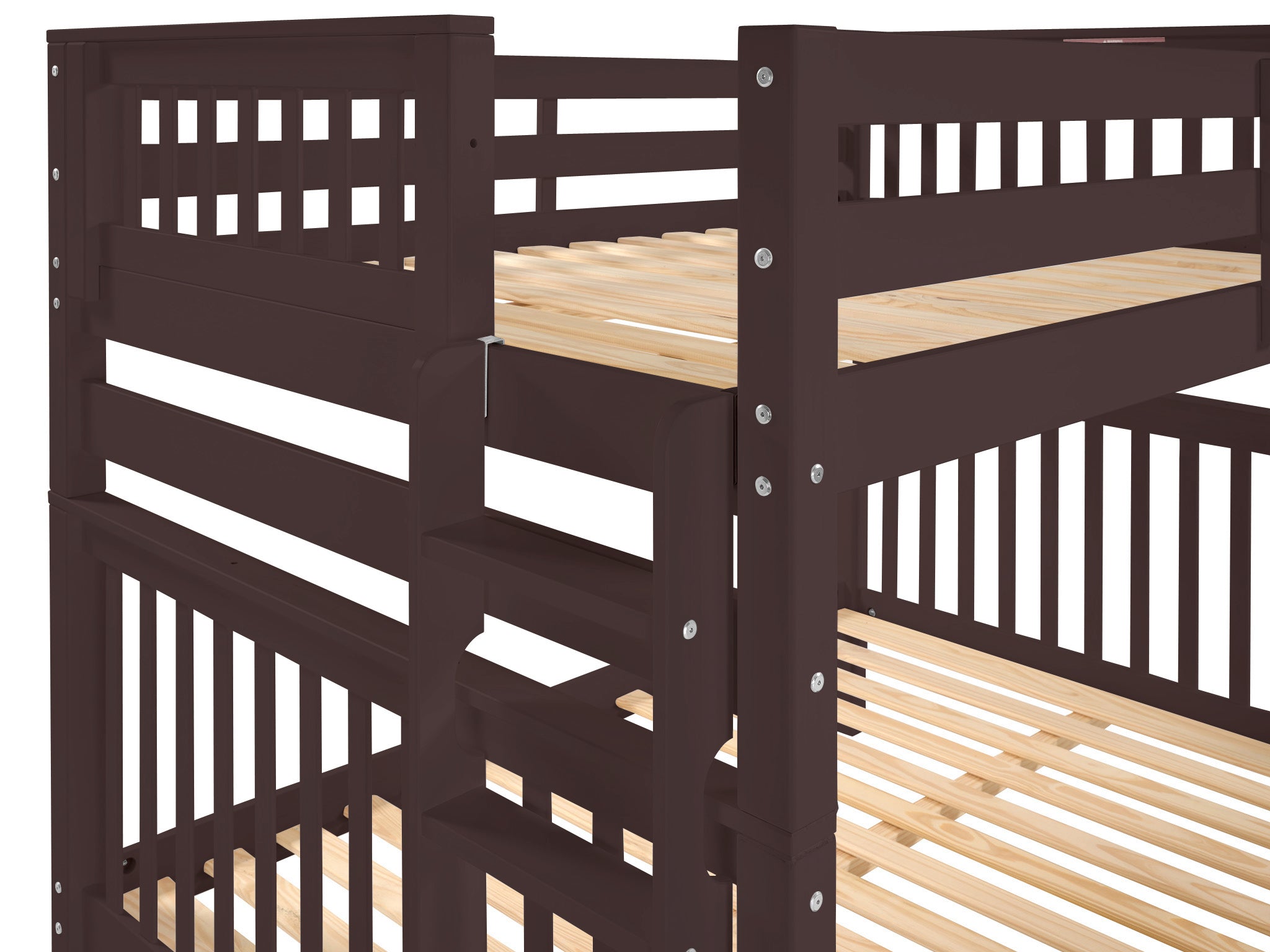 Full over Full Bunk Bed with Twin Trundle - Dark Cherry Wood - Space Saving Kids & Guest Bedroom Furniture for Small Rooms, Dorms, and Vacation Homes