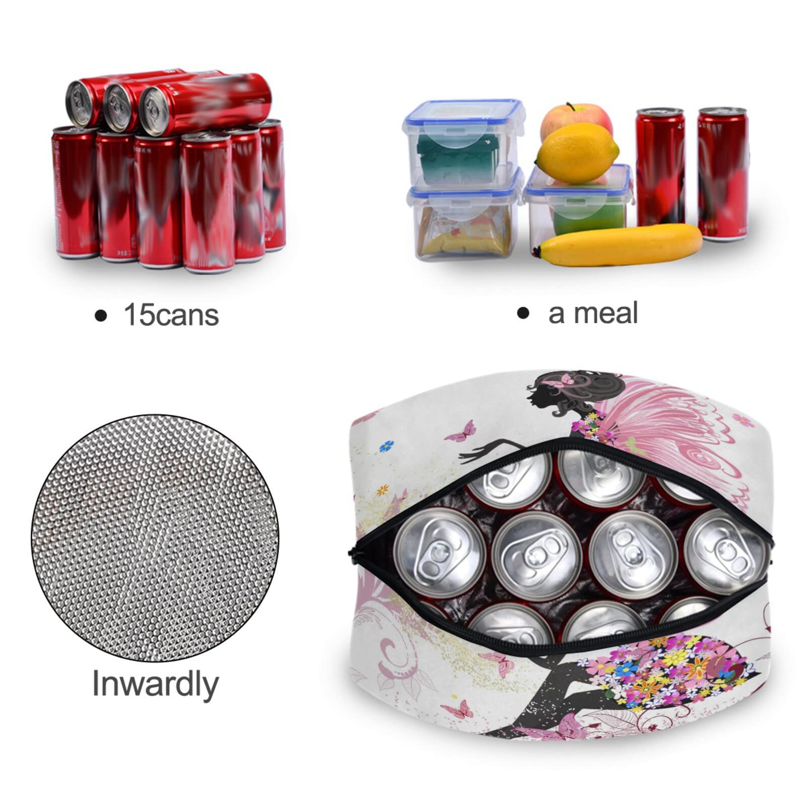 Butterfly Girl Insulated Lunch Bags for Women - Cute Leakproof Cooler Tote with Thermal Lining - Perfect for Work, School, Picnics & Outdoor Activities