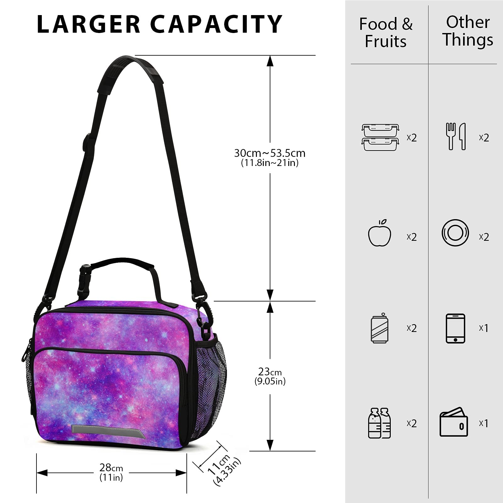 Magenta Galaxy Universe Print Insulated Lunch Box for Women & Girls - Reusable Cooler Tote Bag for Work, School, Picnic - Perfect for Office Lunches, Kids' Meals & Outdoor Adventures