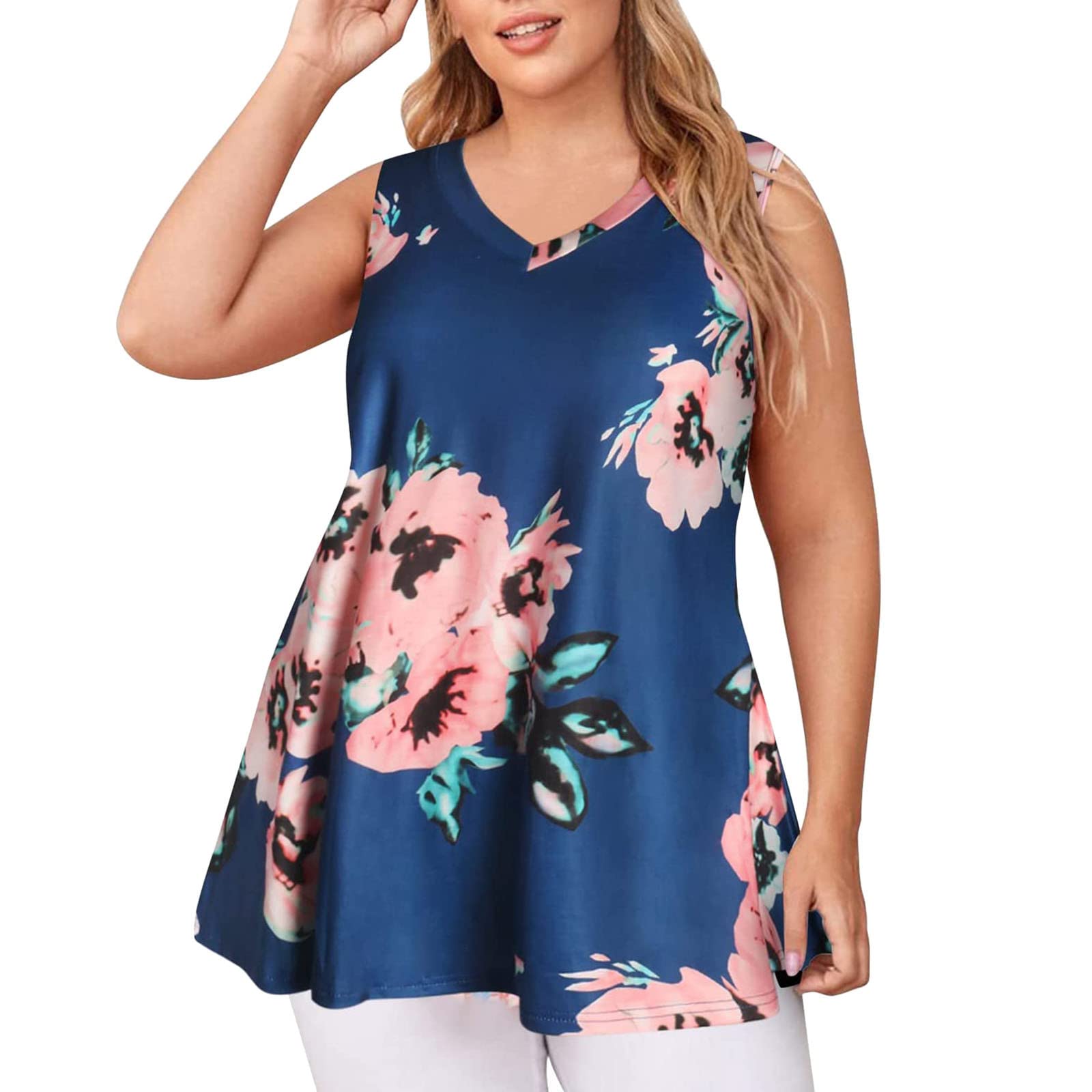 Plus Size Flowing Tunic Tops for Women - Sleeveless Summer Tank Tops to Wear with Leggings | Casual Outfit, Beach Cover-Up & Yoga Wear