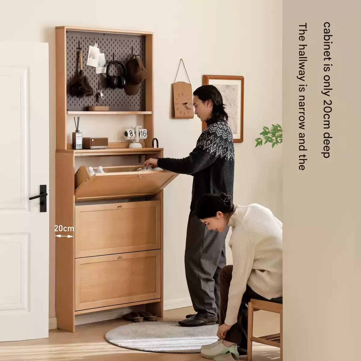Beech Solid Wood Ultra Thin Flip Shoe Cabinet - Space Saving Shoe Storage for Entryway, Closet & Small Apartments