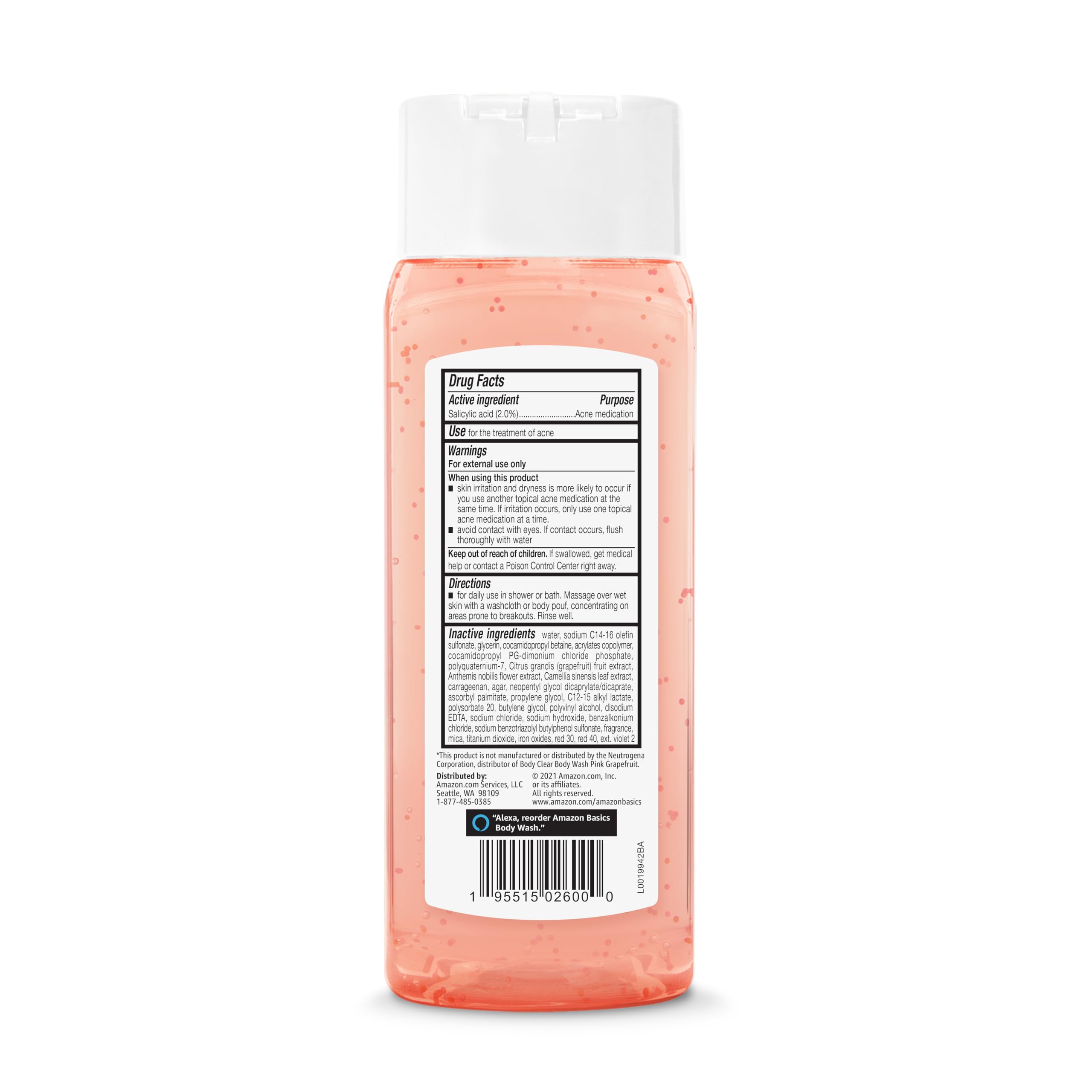 Amazon Basics Clarifying Pink Grapefruit Body Wash with 2% Salicylic Acid - Acne Treatment & Exfoliating Body Wash for Clear Skin - Dermatologist Tested, 8.5 Fl Oz (Pack of 4) - Perfect for Daily Shower & Post-Workout Skincare Routine