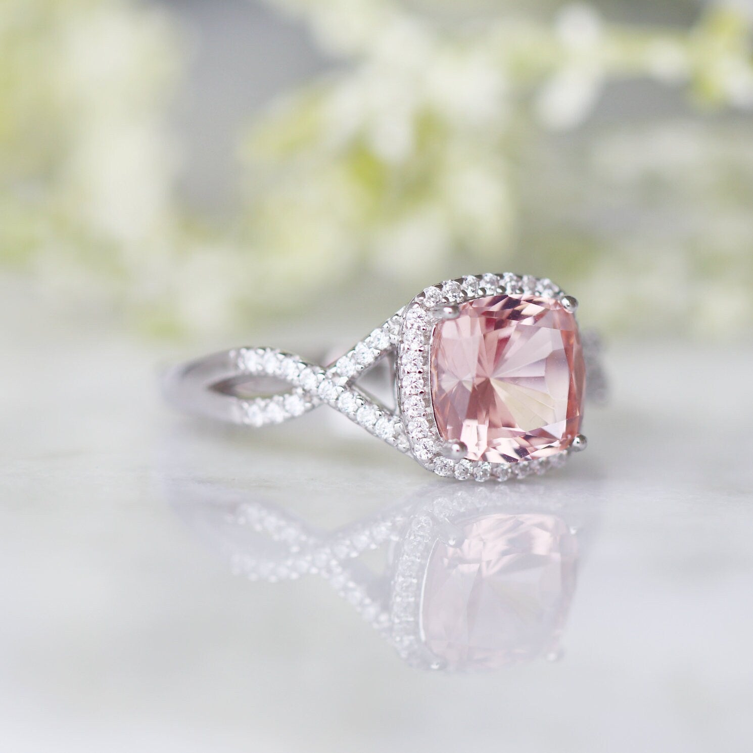 Flair Morganite Ring in Sterling Silver - Elegant Rose Gold Plated Jewelry for Women, Perfect for Engagement, Wedding & Anniversary Gifts