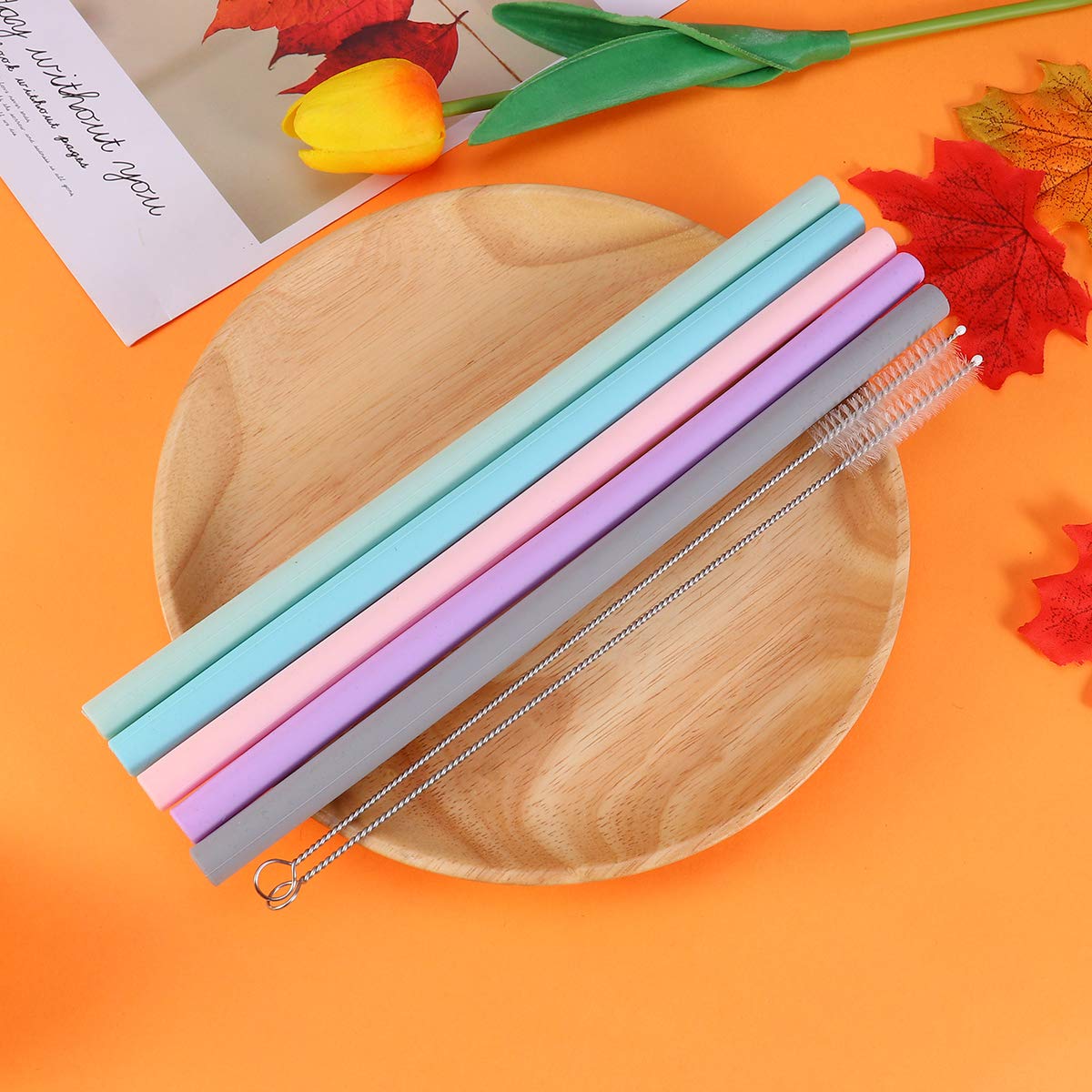 DOITOOL Reusable Silicone Drinking Straws - BPA-Free, Eco-Friendly, Dishwasher Safe for Smoothies, Iced Coffee & Cocktails at Home, Office or Travel