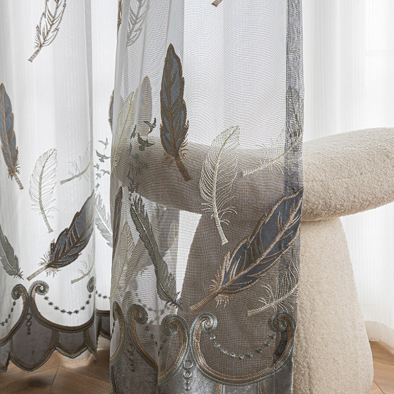 Roselyn Gauze Embroidery Sheer Custom Curtains - Elegant Lace Window Drapes for Living Room, Bedroom & Nursery - Light Filtering Privacy Sheers with Floral Embroidery Design
