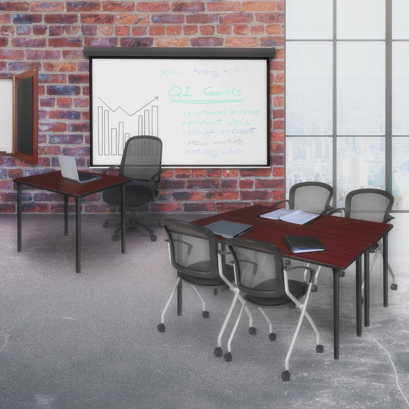 Regency Kee 66 x 24 Inch Folding Training Seminar Table - Mahogany Wood Top with Black Metal Legs | Portable Conference & Meeting Table for Office, Classroom, Event Space
