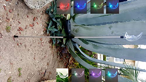 Solar Powered Outdoor Garden Stake Lights - Color Changing & White LED Landscape Path Lighting (2 Pack, Moon Shape) for Yard Decor, Walkway & Patio Illumination
