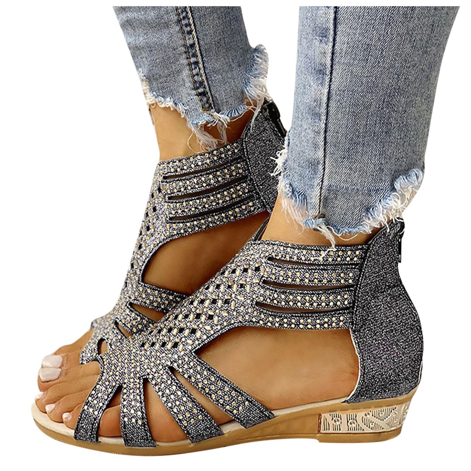 NOLDARES Women's Casual Summer Sandals - Retro Open Toe Leather Sandals with Buckle Strap, Flat Roman Style Walking Shoes for Beach, Vacation & Daily Wear