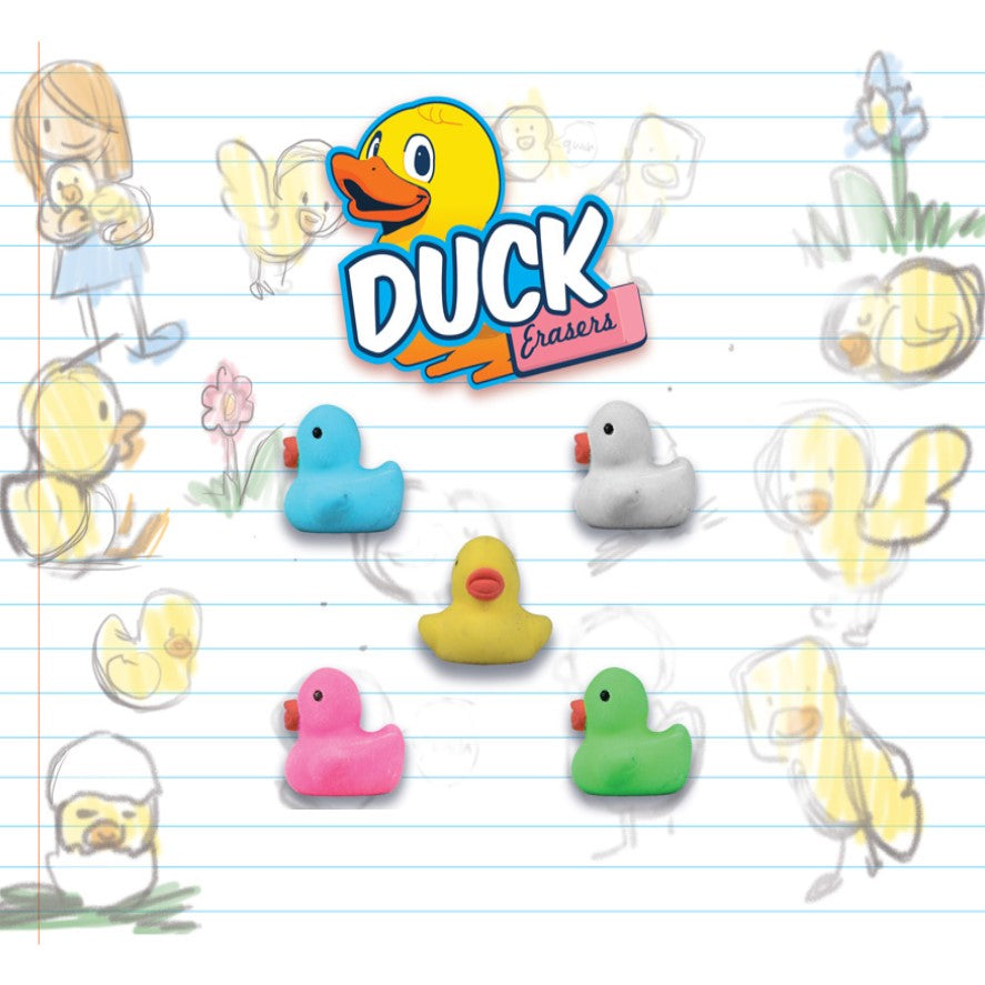 Duck Shaped Erasers - 12 Pack Fun & Cute Novelty Pencil Toppers for Kids - Perfect for School, Office & DIY Craft Projects