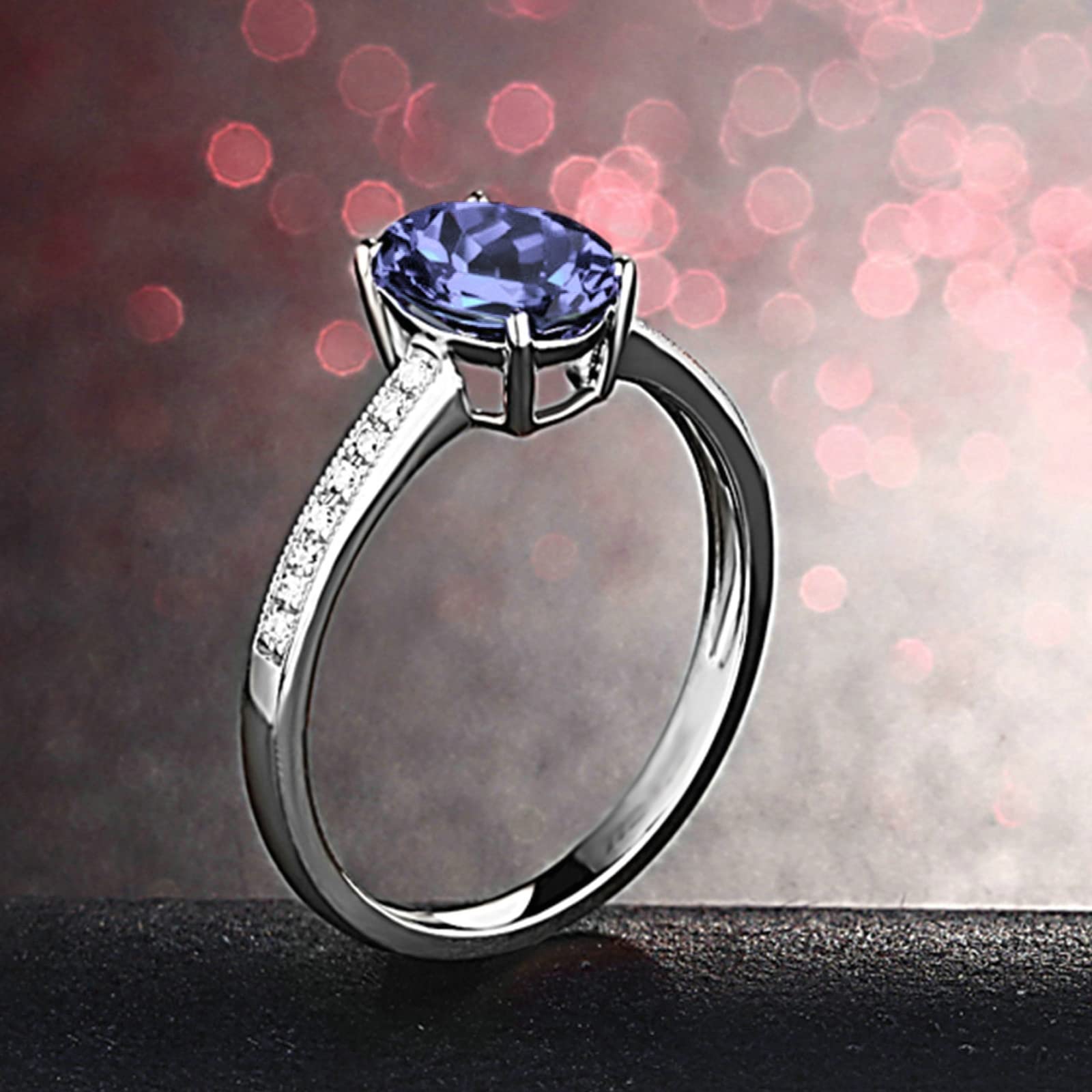 Gualiy Women's Sterling Silver Oval Lavender Purple Cubic Zirconia Promise Ring - Size 4-11 - Elegant Gift for Her, Anniversary, Engagement, Wedding, or Special Occasion Jewelry