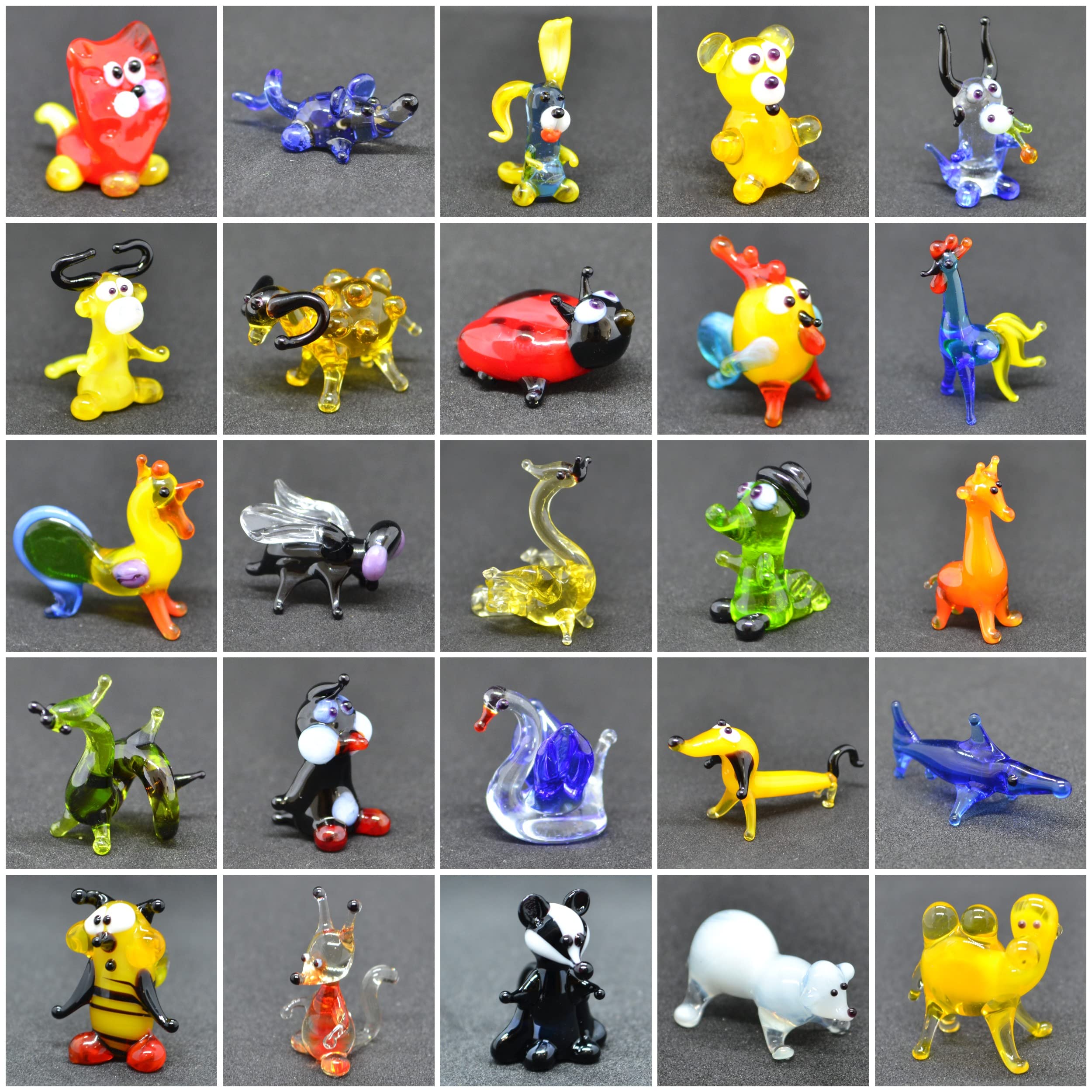 50-Piece Mini Glass Animal Figurines Set - 1 Inch Tiny Glass Animals for Home Decor, Party Favors & Collectibles - Perfect for Fairy Gardens, Terrariums & DIY Crafts