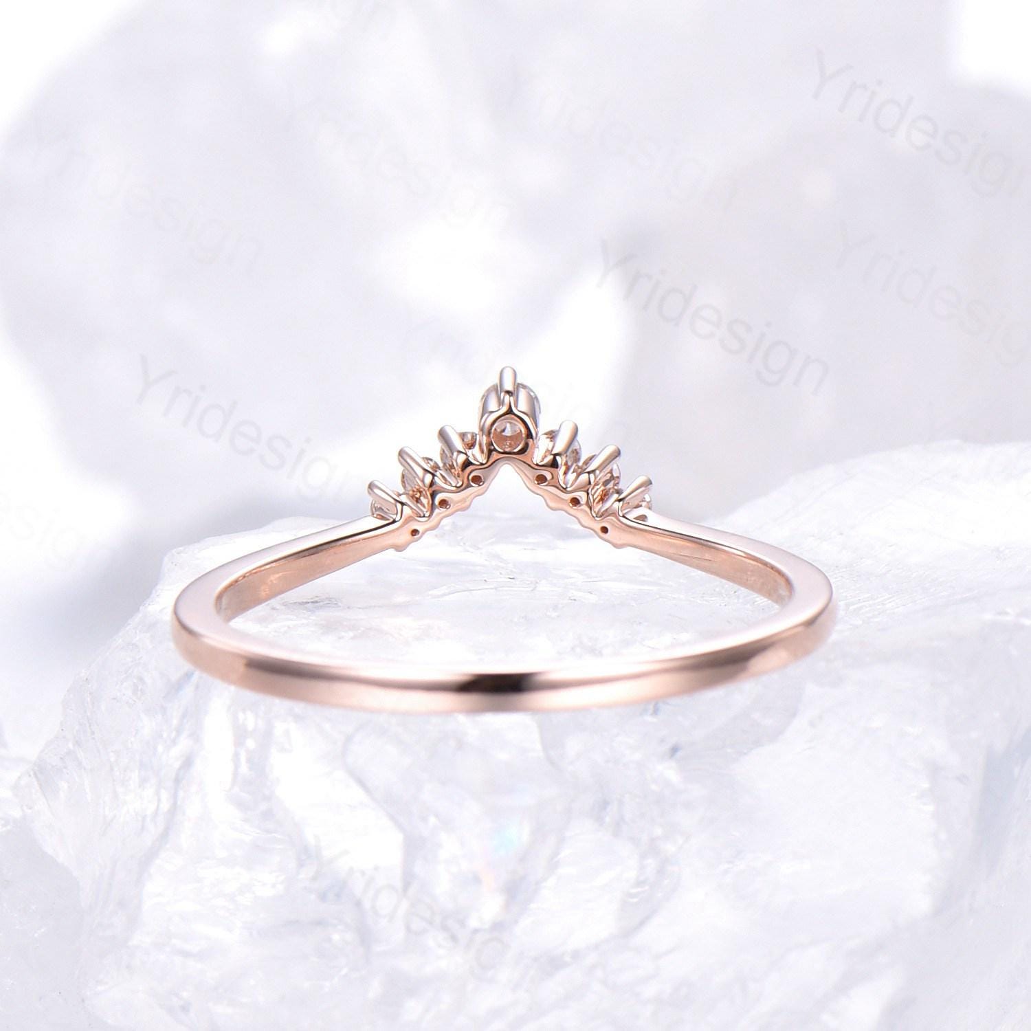 Custom Moissanite Wedding Band for Women - Curved Silver & Rose Gold Diamond Ring, Stackable Matching Band for Princess Cut Engagement Rings | Perfect for Bridal Sets, Anniversary Gifts & Special Occasions