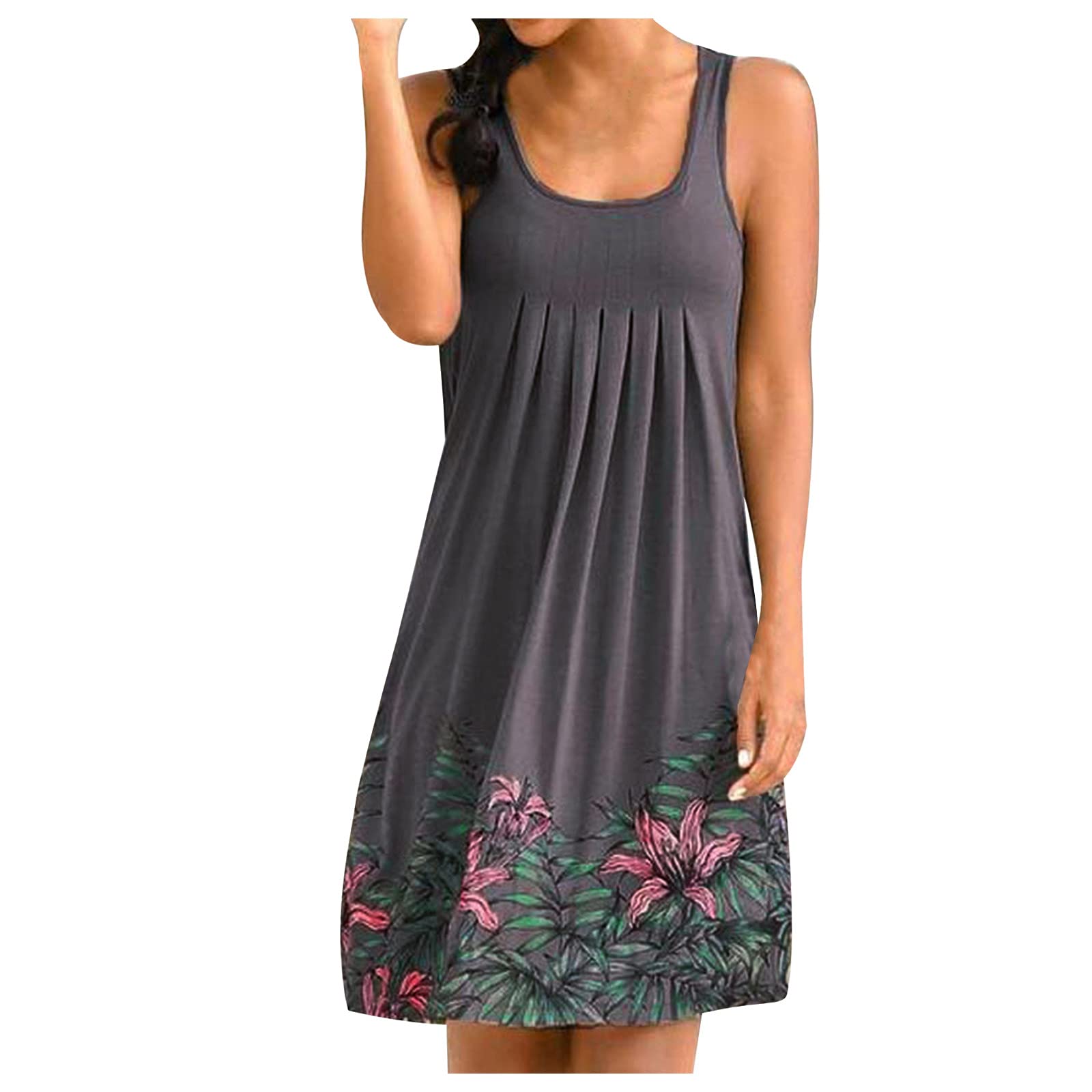 Twoker Women's Fashion Round Neck Belted Sleeveless Vest Dress - Casual Blue Cocktail Party Dress for Summer Outings, Date Nights & Special Occasions
