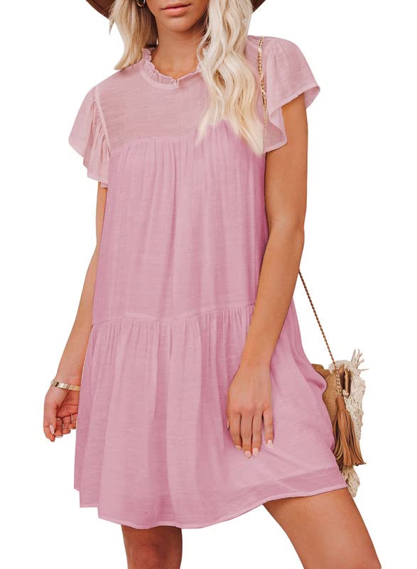 Dokotoo Women's Summer Spring V-Neck Ruffle Chiffon Dress - Elegant Empire Waist Mini Swing Skater Dress for Casual Outings, Parties & Date Nights