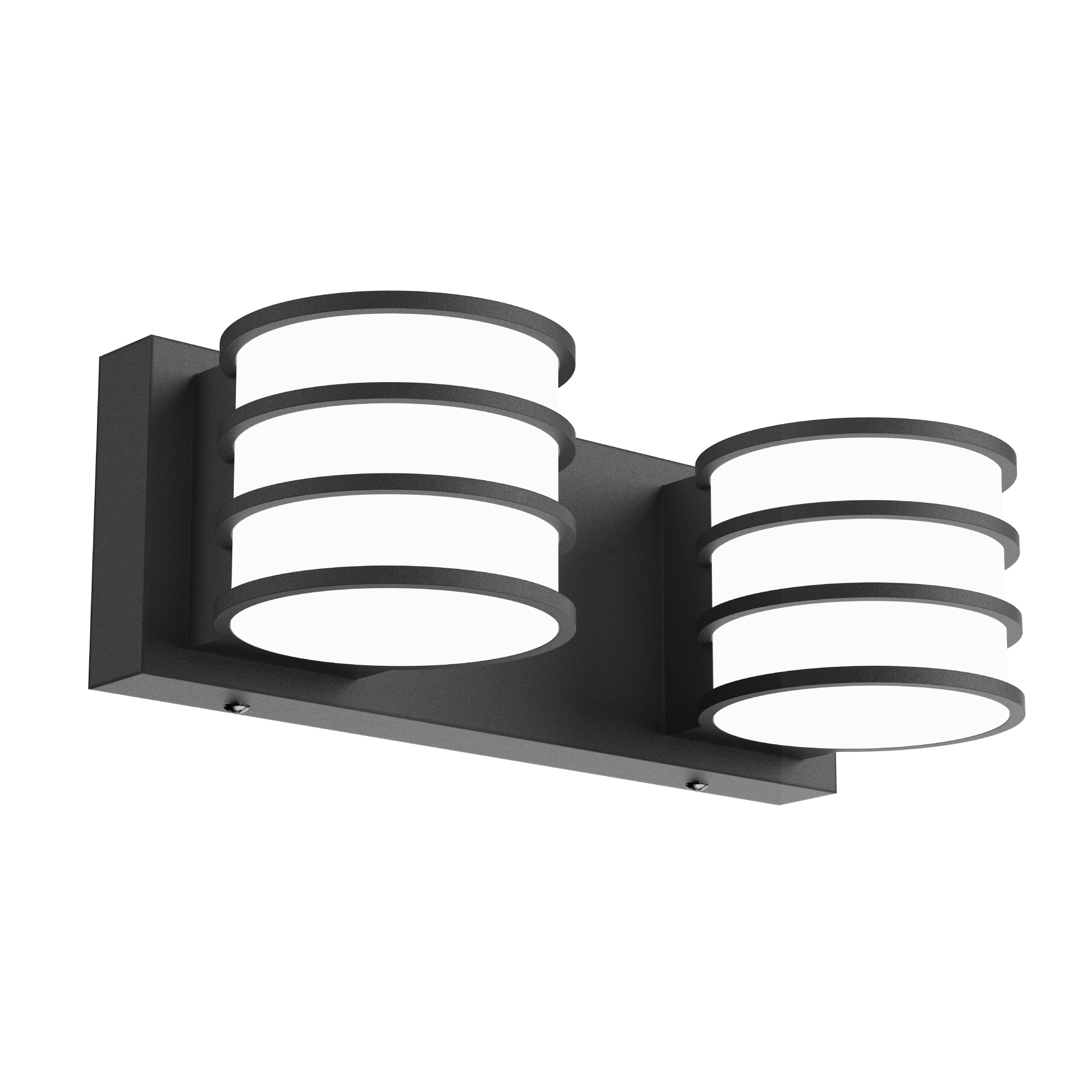 LIGHTINN 12.6 Inch Modern Black Bathroom Vanity Light Fixture - 6000K White LED Acrylic Wall Lighting (2 Lights) for Bathroom, Powder Room & Dressing Area - Energy Efficient & Water Resistant