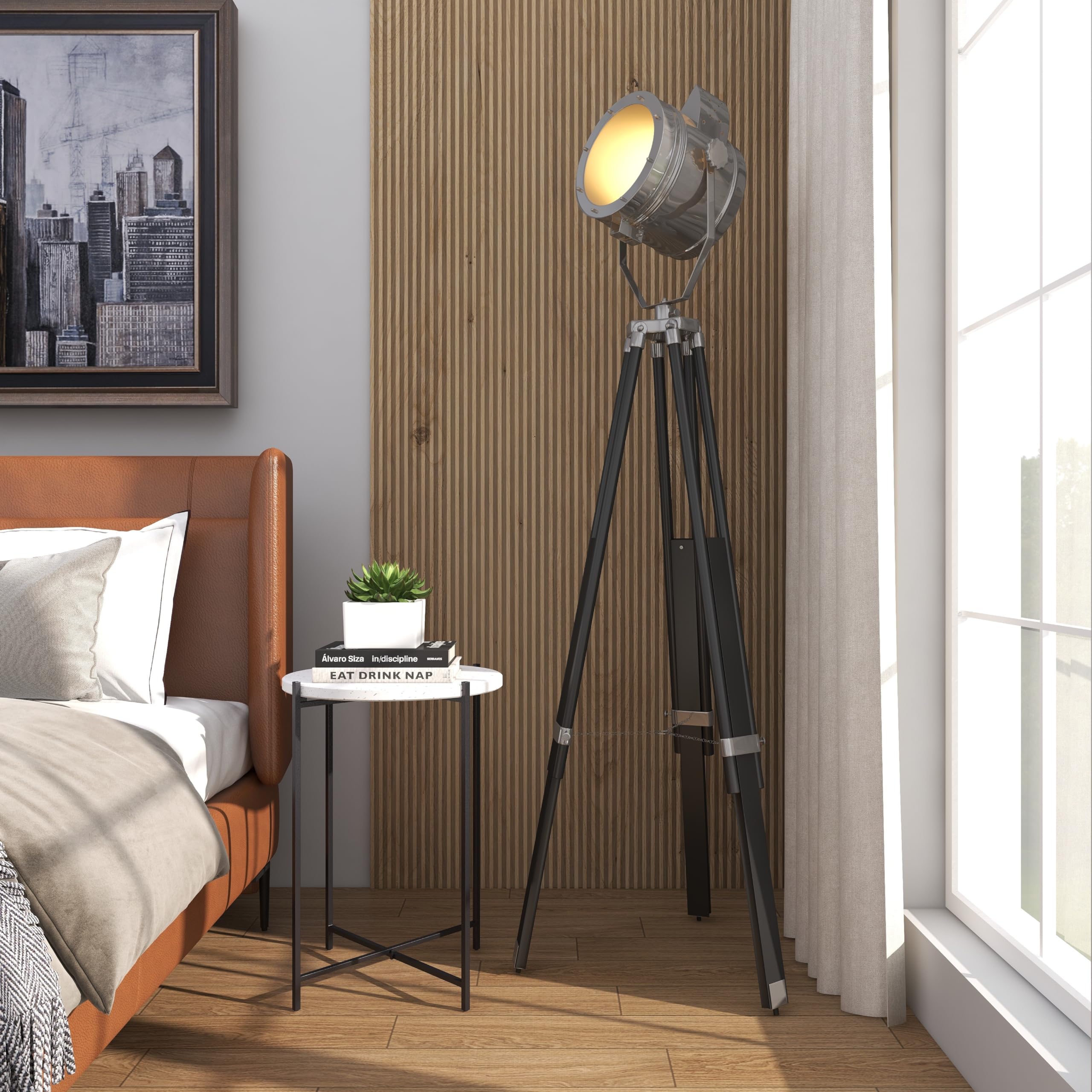 Deco 79 Modern Wood Floor Lamp with Silver Metal Accents - 29x29x71 Inches Tall Standing Spotlight Lamp for Living Room, Bedroom & Office - Black Contemporary Lighting Fixture for Home Decor