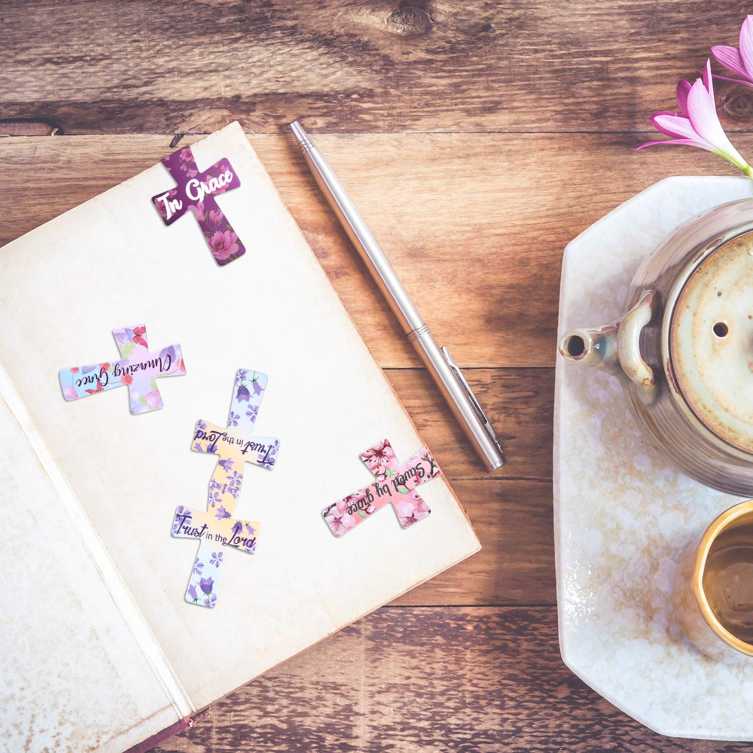 48 Pcs Magnetic Christian Cross Bookmarks with Bible Verses - Religious Gifts for Women, Students, Bible Study & Church Groups - Floral Design for Reading, School & Daily Devotion