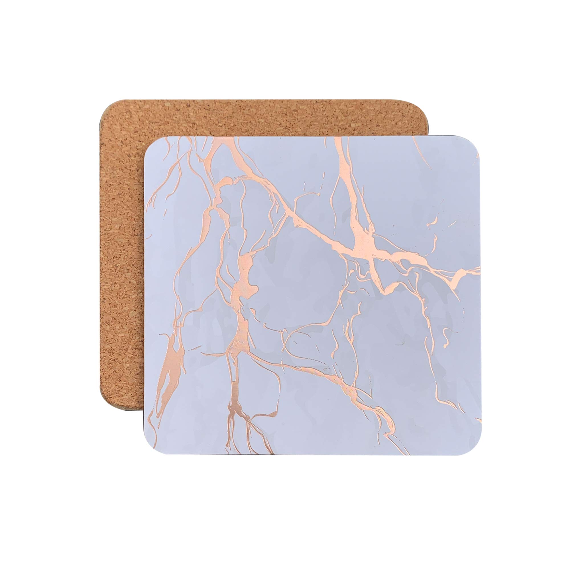 Elegant Marble and Cork Placemat Set - 8 Placemats & 8 Coasters with Rose Gold Trim | Perfect for Dining Table, Coffee Table, and Home Decor