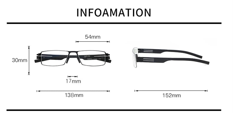 Unisex Black Full Rim Square Stainless Steel Eyeglasses IB005 - Stylish & Durable for Work, Reading & Everyday Wear
