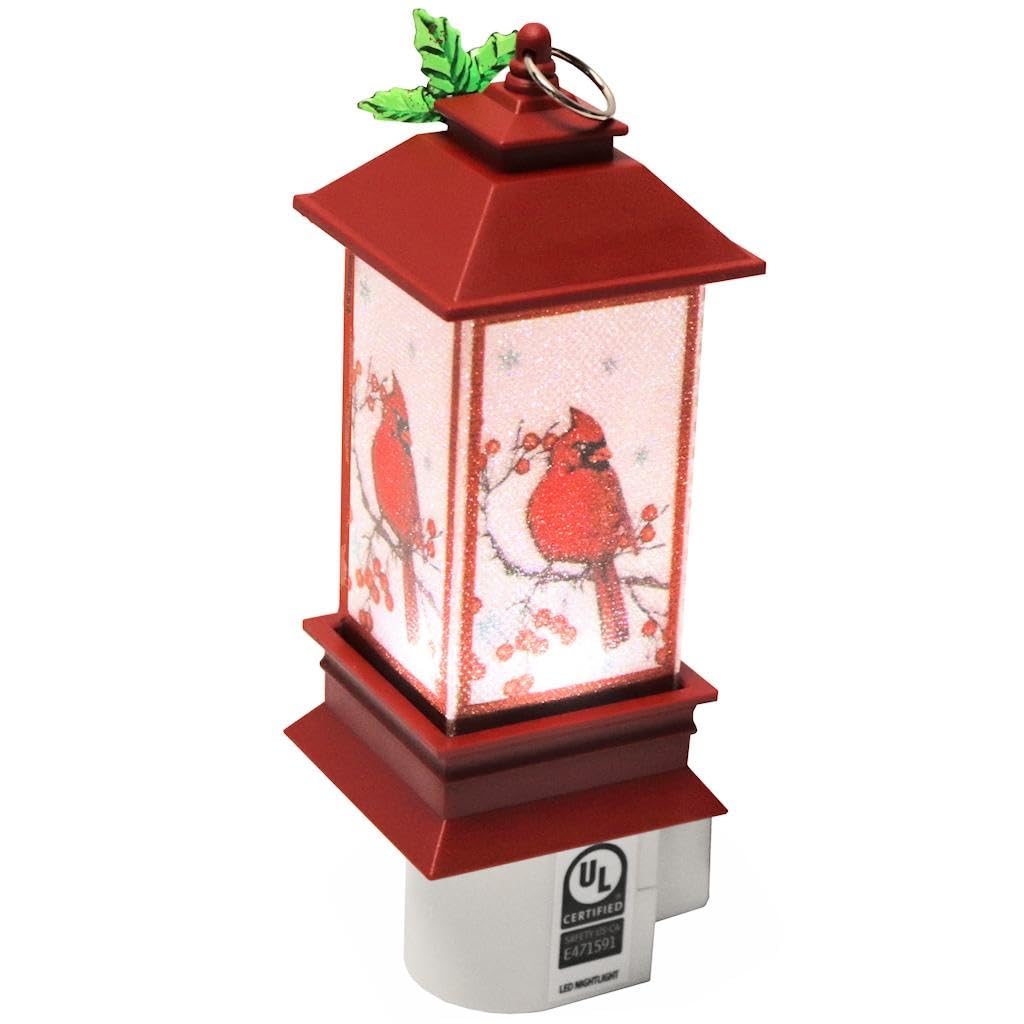 6.25 Inch Acrylic Swivel Plug Bubble Night Light - Roman Cardinal in Lantern Design for Kids' Room, Nursery, or Holiday Decor - Energy Efficient LED Bedside Lamp