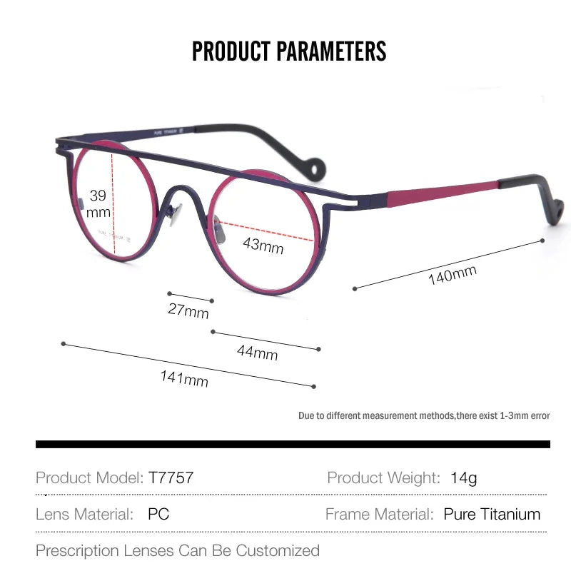 Stylish Unisex Full Rim Round Brow Line Double Bridge Titanium Eyeglasses Frame 47757 - Perfect for Reading, Work & Fashion Accessories