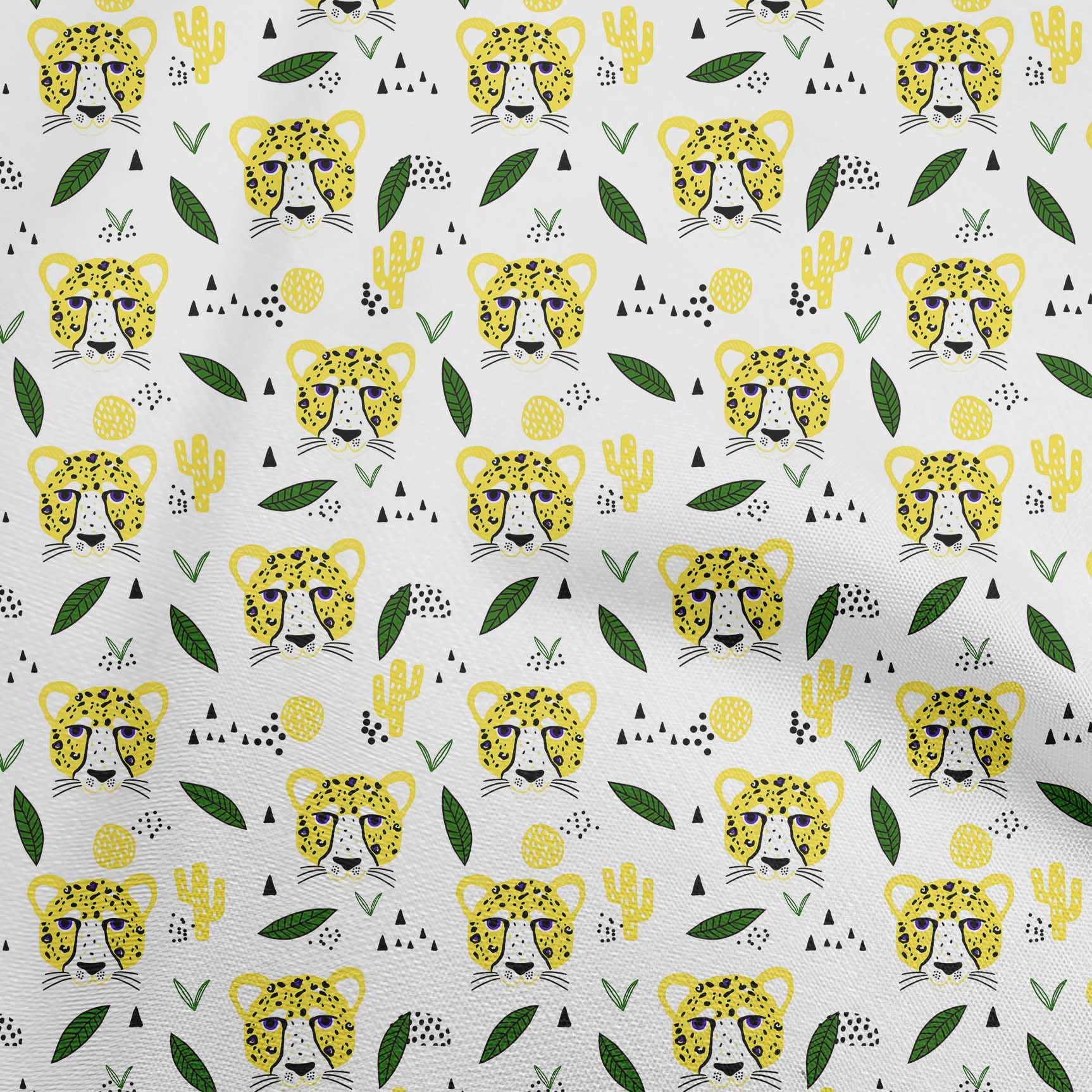 Premium 100% Cotton Cambric Fabric - Yellow Kids Animal Print DIY Sewing Material by The Yard (56