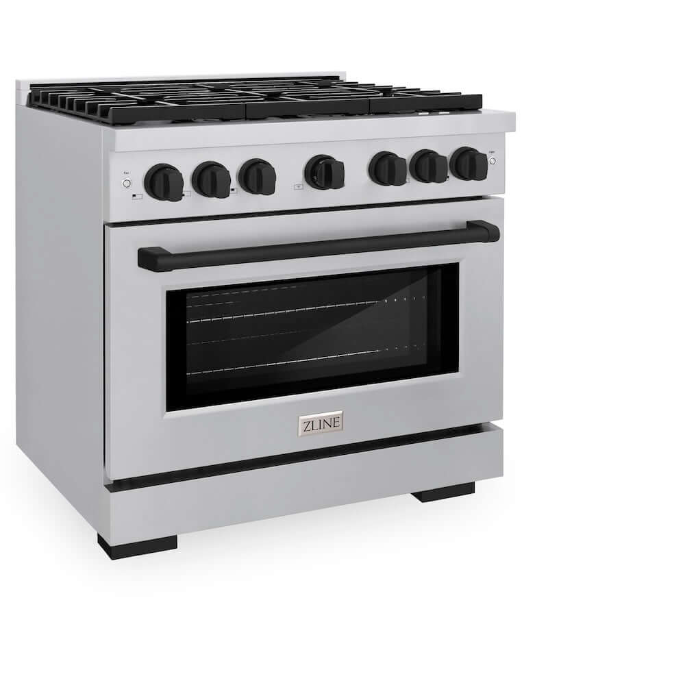 ZLINE Autograph Edition 36 Inch 5.2 cu ft Paramount Gas Range with 6 Burner Cooktop & Convection Gas Oven - Stainless Steel Matte Black Accents (SGRZ 36 MB) | Professional Kitchen Appliance for Home Chefs & Cooking Enthusiasts