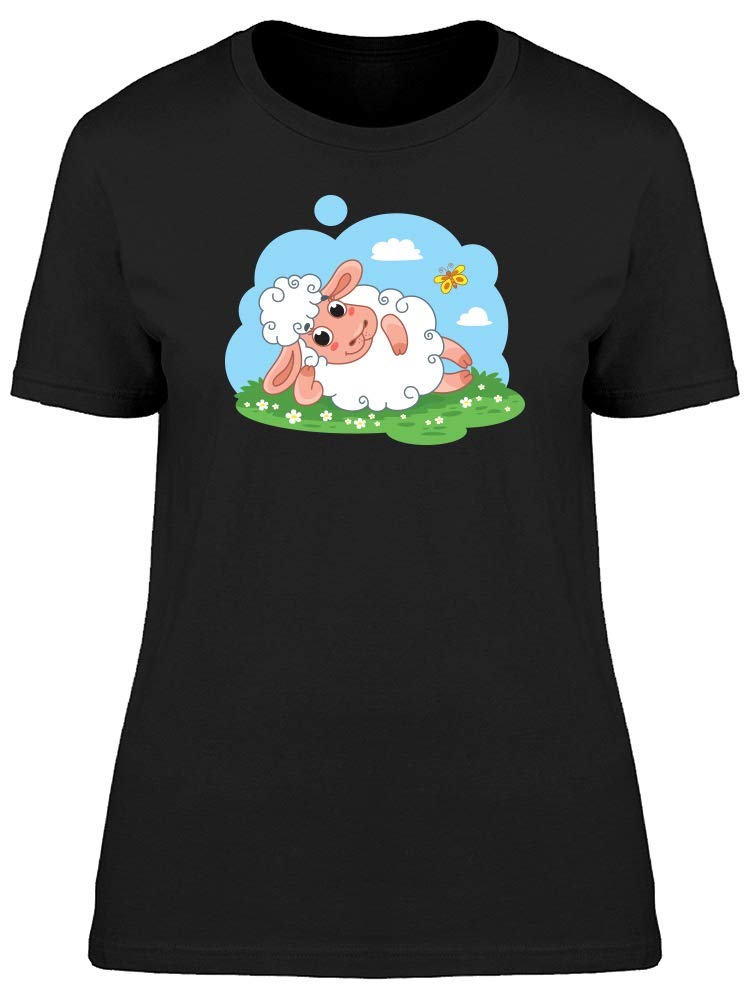 Women's Sheep Sleeping On Meadow Cartoon T-Shirt - Cute Animal Graphic Tee for Casual Wear, Outfits & Gifts