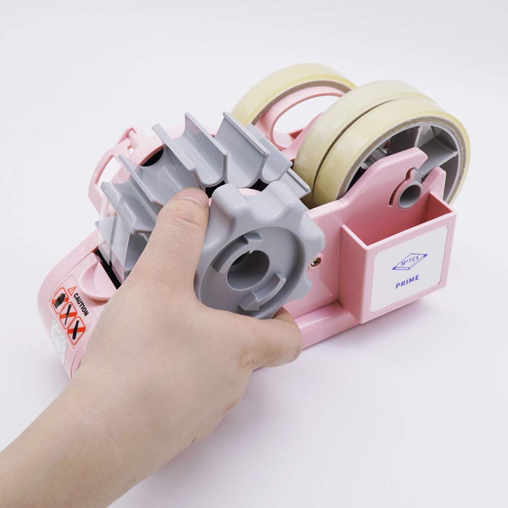 MoTEX 3 Inch Core Tape Dispenser with 3 Rolls of Clear Packing Tape - Light Pink | Heavy Duty Packaging, Shipping, Office & Home Use