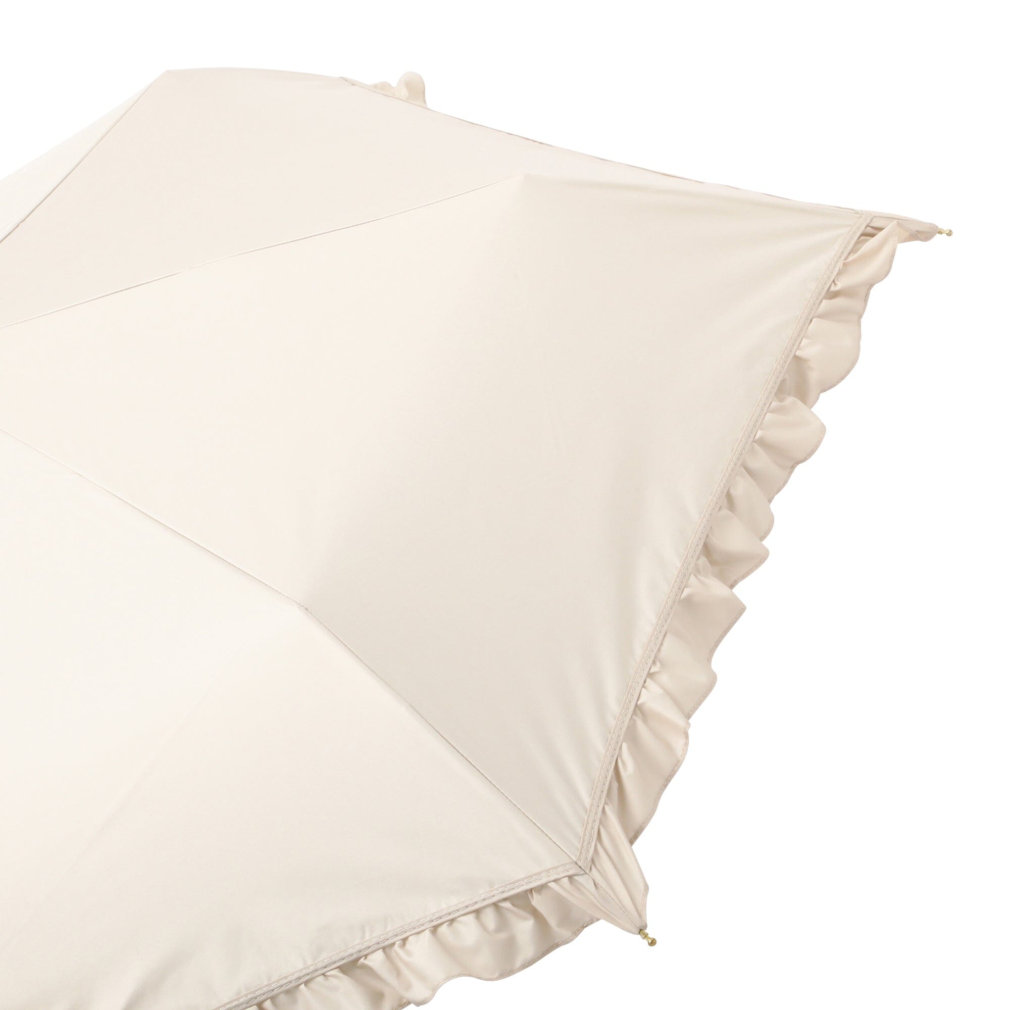 Classic Frill Folding Umbrella 50cm Beige - Compact Travel Umbrella for Women & Men, Windproof & UV Protection - Perfect for Sunny Days, Rainy Weather, Beach, Travel & Outdoor Activities