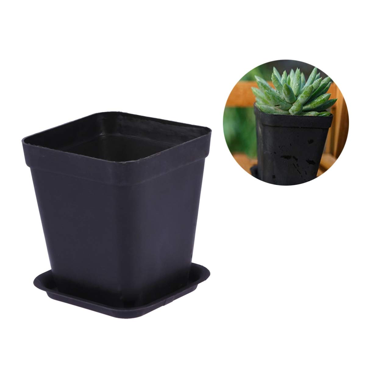 3-Piece Plastic Indoor Flower Pots Set with Drainage Trays - Square Planters for Houseplants, Succulents, Herbs - Perfect for Patio, Backyard, Balcony & Home Decor