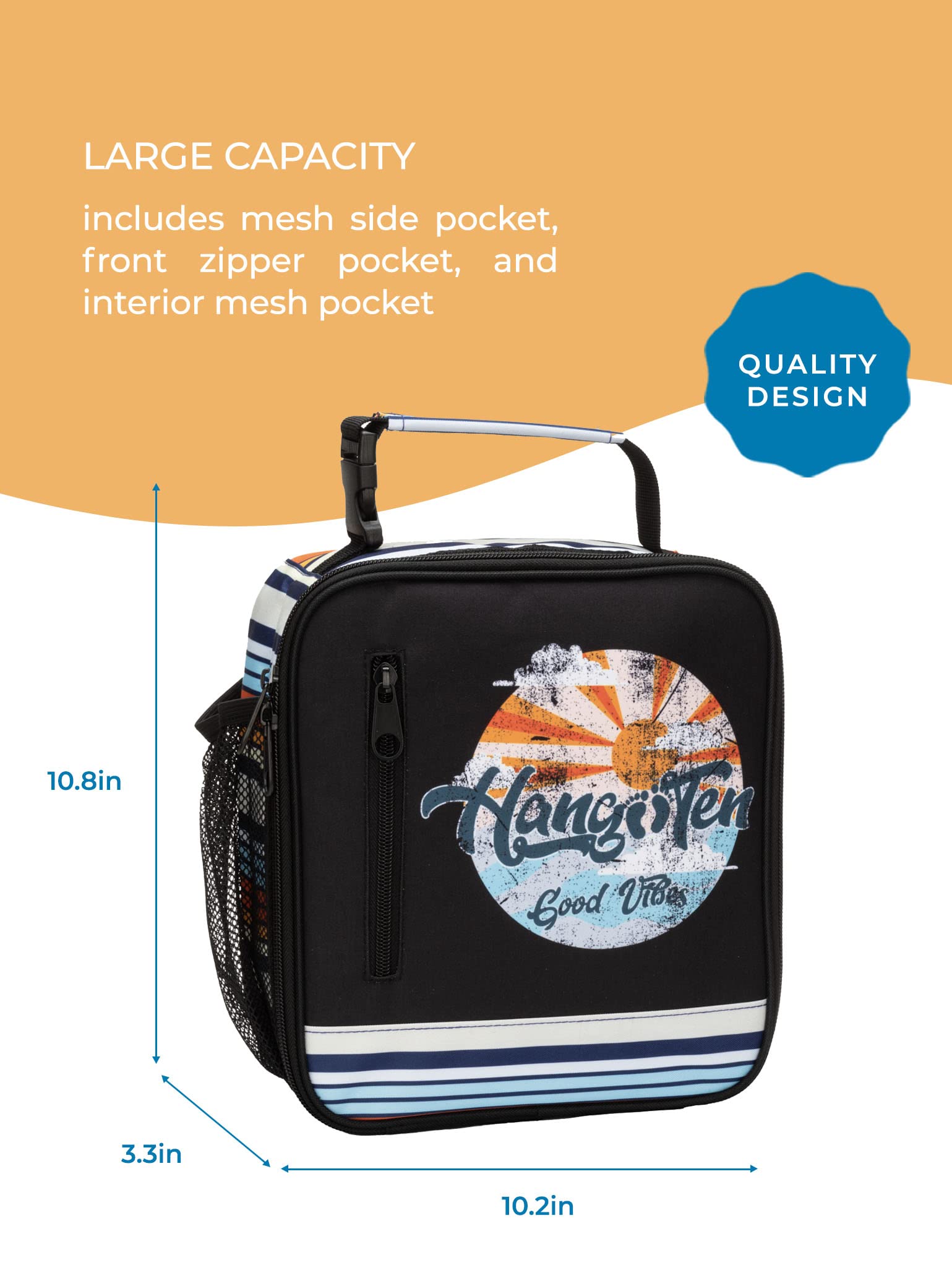 Hang Ten Insulated Lunch Bag for Work - Reusable Thermal Lunch Box for Men & Women - Keep Food Fresh for Office, School & Outdoor Activities