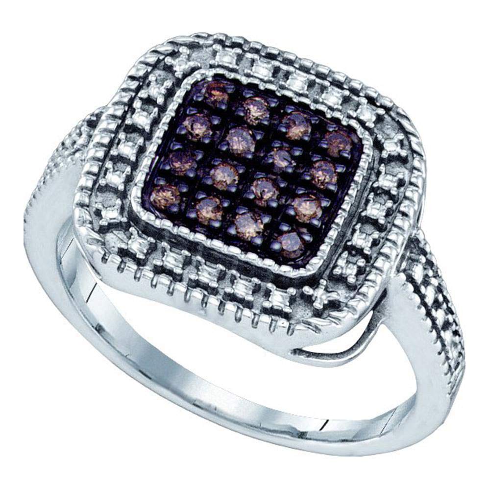 Sterling Silver Women's Round Brown Diamond Cluster Ring - 1/5 CTTW, Elegant Jewelry Gift for Her, Perfect for Anniversaries, Engagements & Special Occasions