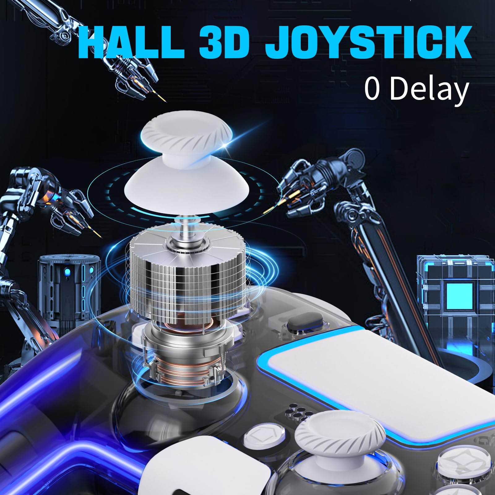 Wireless PS4 Controller with Hall Effect 3D Joystick & RGB Lighting - Customizable Buttons, Responsive Gamepad for Playstation 4 (Black/White) | Perfect for FPS, Racing & Action Games