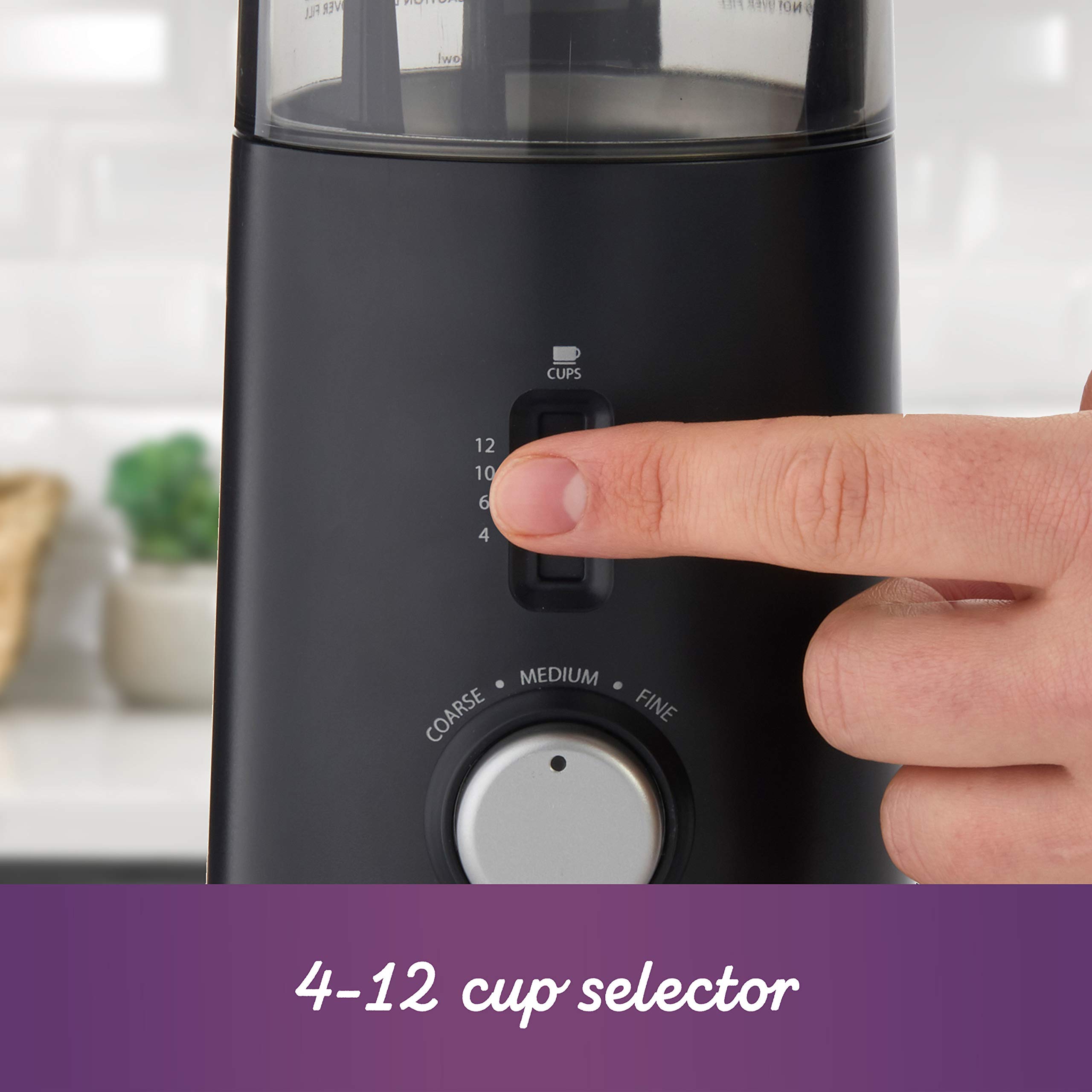 Mr. Coffee Automatic Coffee Grinder with 5 Presets - 12 Cup Capacity Electric Burr Grinder for Fresh Ground Coffee - Perfect for Home, Office & Espresso Brewing - Black Coffee Bean Grinder for French Press, Drip & Cold Brew