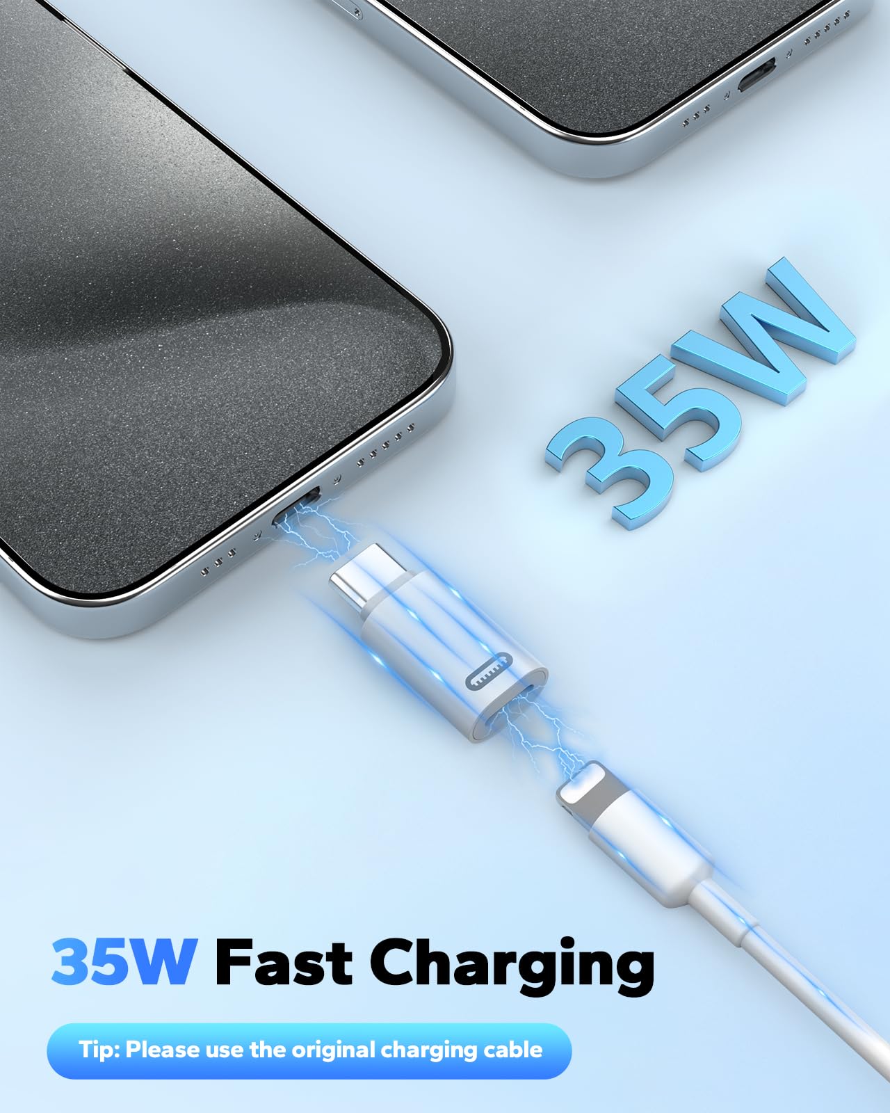 MoKo 4-Pack Lightning to USB C Adapter - Fast Charging Compatible with iPhone 15/16 Pro/Pro Max/Plus, Galaxy S24, iPad - White PD Charger Adapter for Travel, Home & Office Use