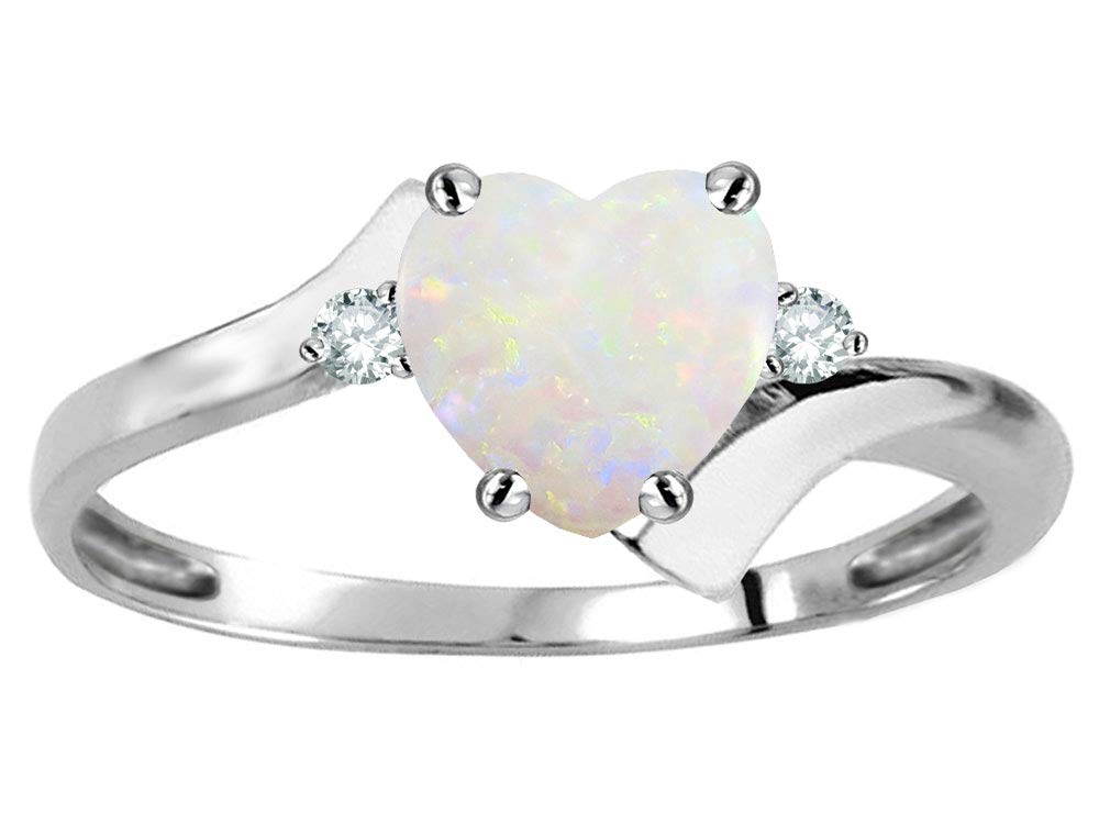 Star K 6mm Genuine Opal Heart Shaped Bypass Ring in 10kt Gold - Perfect for Valentine's Day Gifts & Anniversary Jewelry